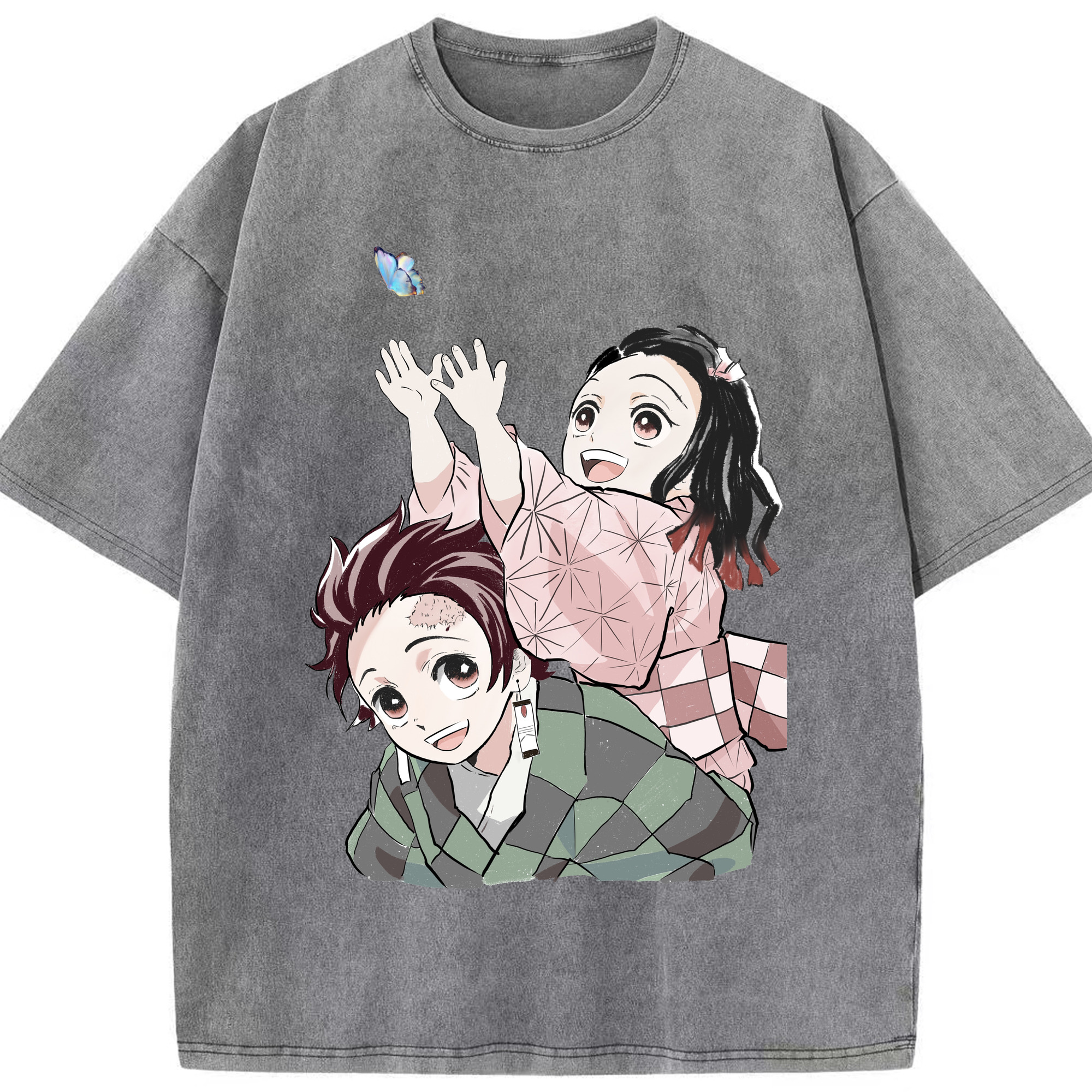 （画像用） 鬼滅の刃（きめつのやいば）竈門 禰󠄀豆子／かまど ねずこ Kamado Nezuko 綿100% ヴィンテージ風 半袖Tシャツ（フロントプリント）