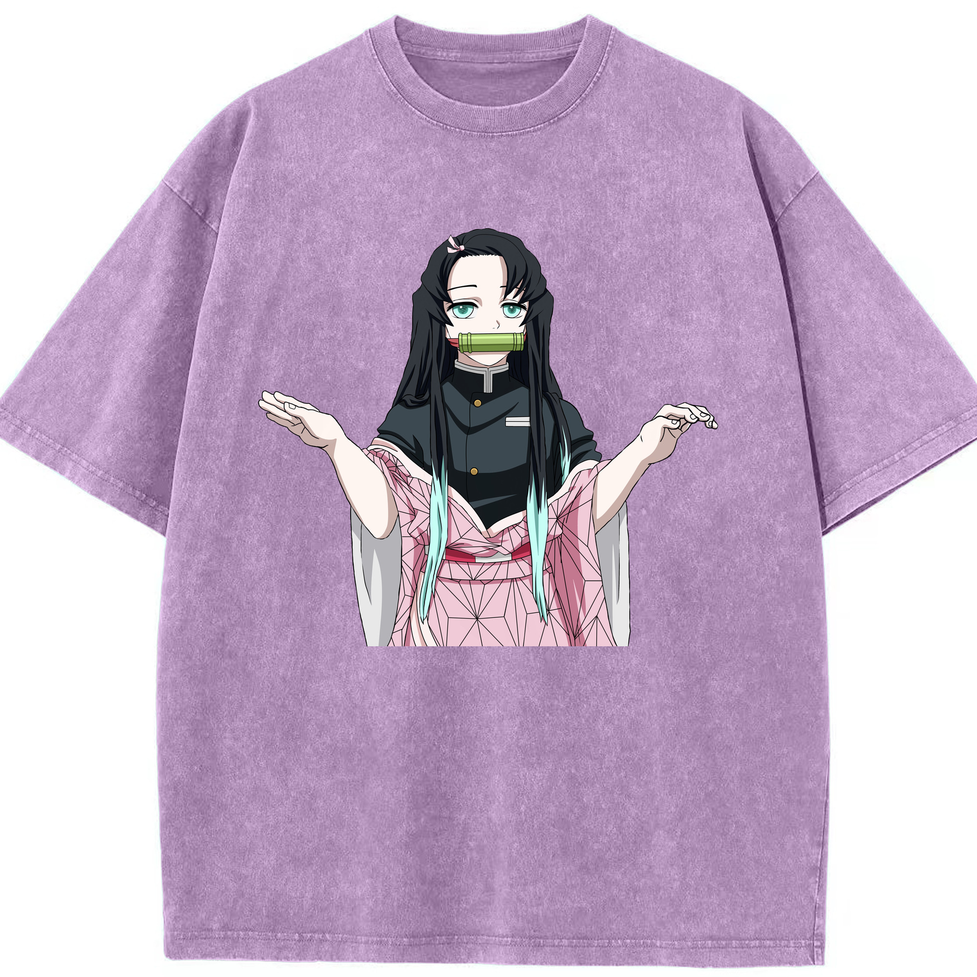 （画像用） 鬼滅の刃（きめつのやいば）竈門 禰󠄀豆子／かまど ねずこ Kamado Nezuko 綿100% ヴィンテージ風 半袖Tシャツ（フロントプリント）
