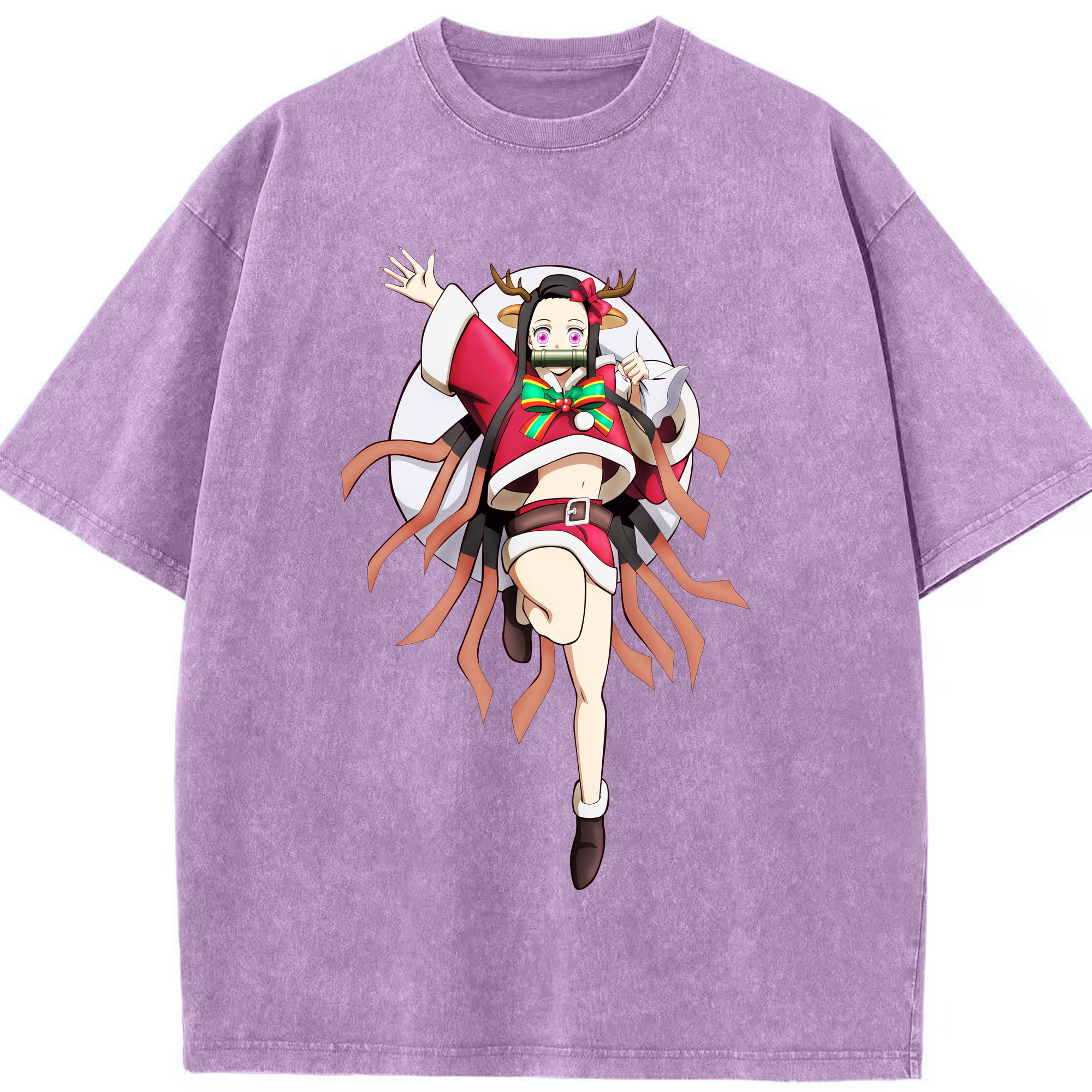 （画像用） 鬼滅の刃（きめつのやいば）竈門 禰󠄀豆子／かまど ねずこ Kamado Nezuko 綿100% ヴィンテージ風 半袖Tシャツ（フロントプリント）