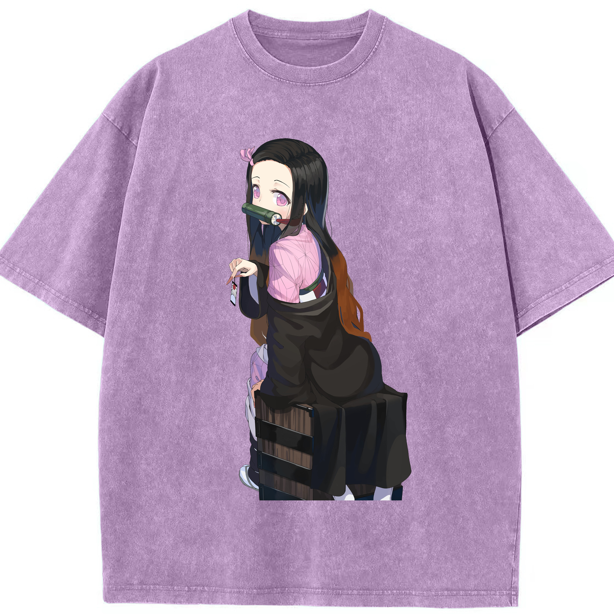 （画像用） 鬼滅の刃（きめつのやいば）竈門 禰󠄀豆子／かまど ねずこ Kamado Nezuko 綿100% ヴィンテージ風 半袖Tシャツ（フロントプリント）