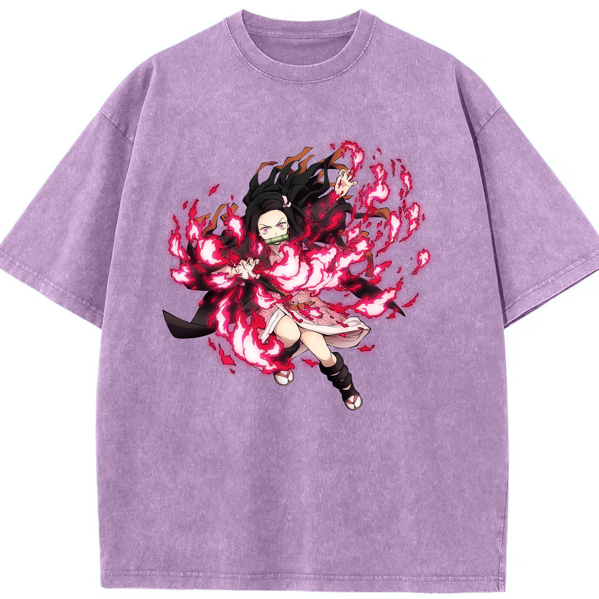 （画像用） 鬼滅の刃（きめつのやいば）竈門 禰󠄀豆子／かまど ねずこ Kamado Nezuko 綿100% ヴィンテージ風 半袖Tシャツ（フロントプリント）