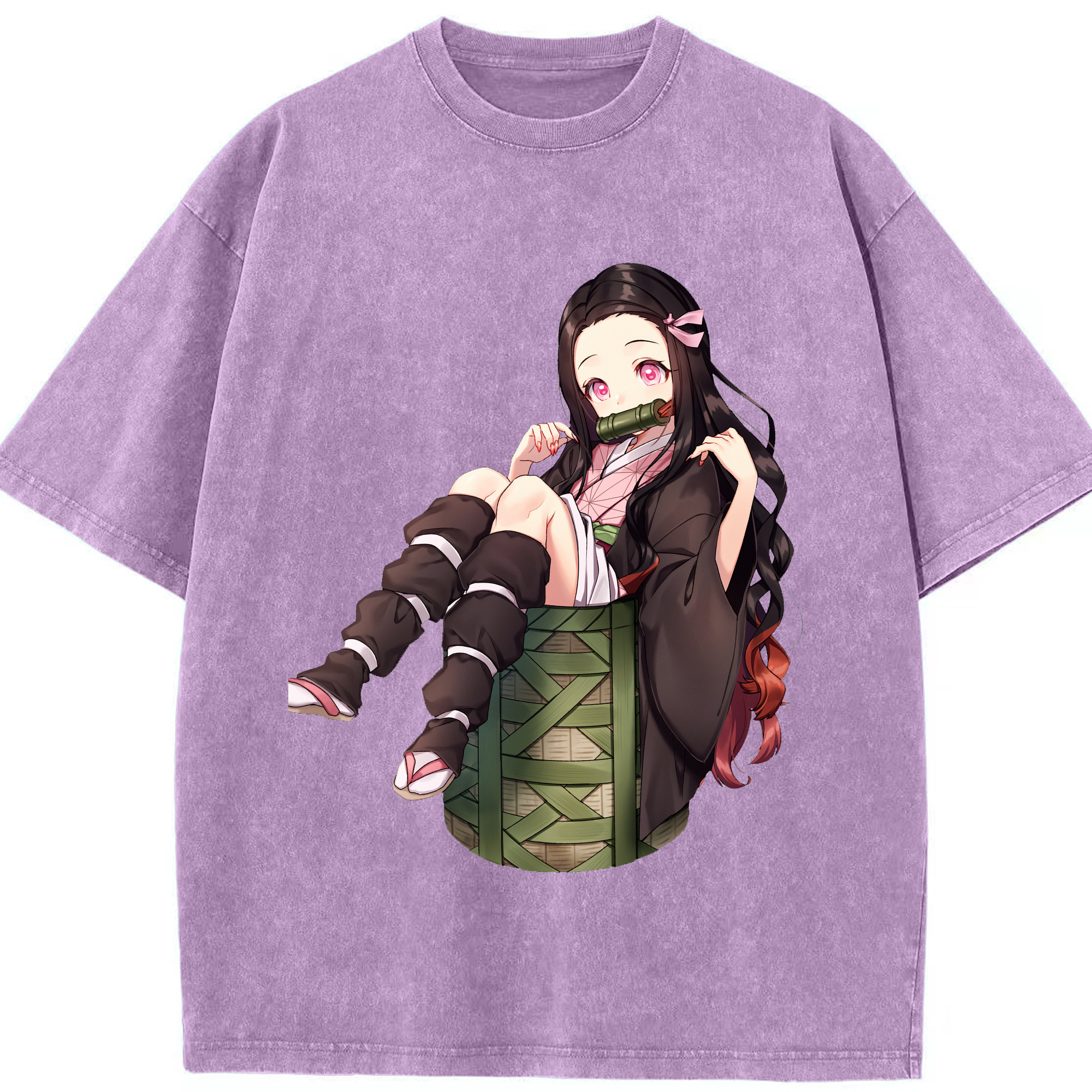 （画像用） 鬼滅の刃（きめつのやいば）竈門 禰󠄀豆子／かまど ねずこ Kamado Nezuko 綿100% ヴィンテージ風 半袖Tシャツ（フロントプリント）