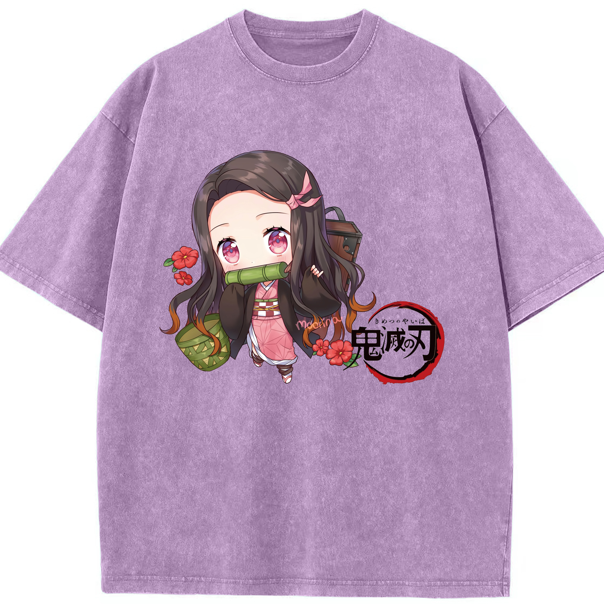 （画像用） 鬼滅の刃（きめつのやいば）竈門 禰󠄀豆子／かまど ねずこ Kamado Nezuko 綿100% ヴィンテージ風 半袖Tシャツ（フロントプリント）