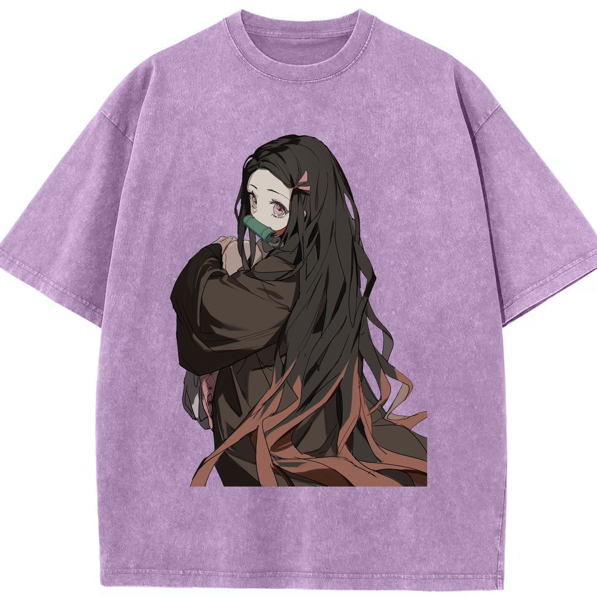 （画像用） 鬼滅の刃（きめつのやいば）竈門 禰󠄀豆子／かまど ねずこ Kamado Nezuko 綿100% ヴィンテージ風 半袖Tシャツ（フロントプリント）