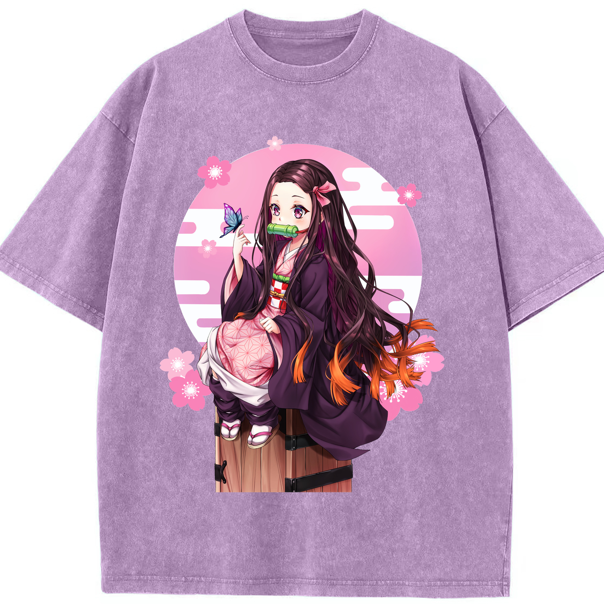 （画像用） 鬼滅の刃（きめつのやいば）竈門 禰󠄀豆子／かまど ねずこ Kamado Nezuko 綿100% ヴィンテージ風 半袖Tシャツ（フロントプリント）