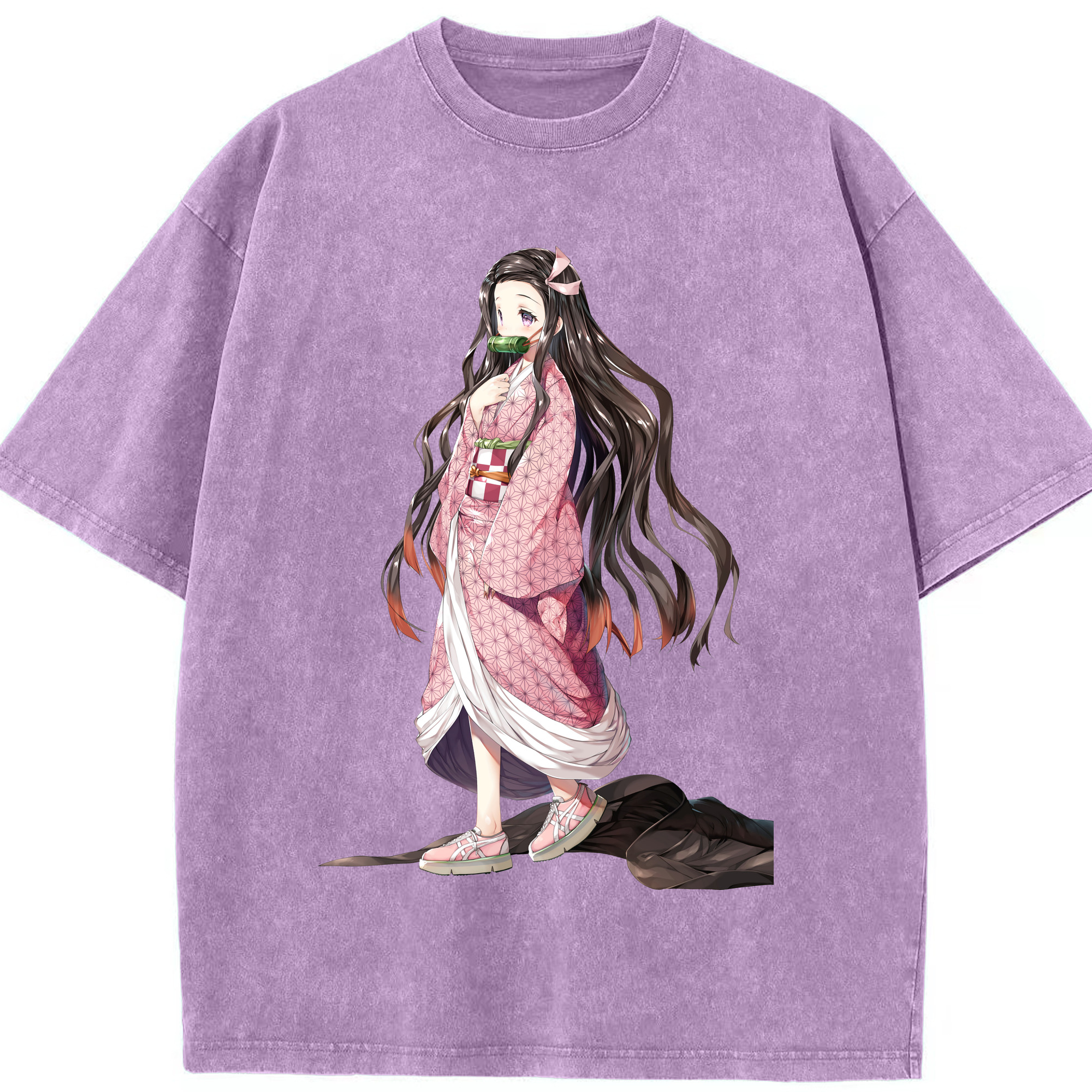 （画像用） 鬼滅の刃（きめつのやいば）竈門 禰󠄀豆子／かまど ねずこ Kamado Nezuko 綿100% ヴィンテージ風 半袖Tシャツ（フロントプリント）