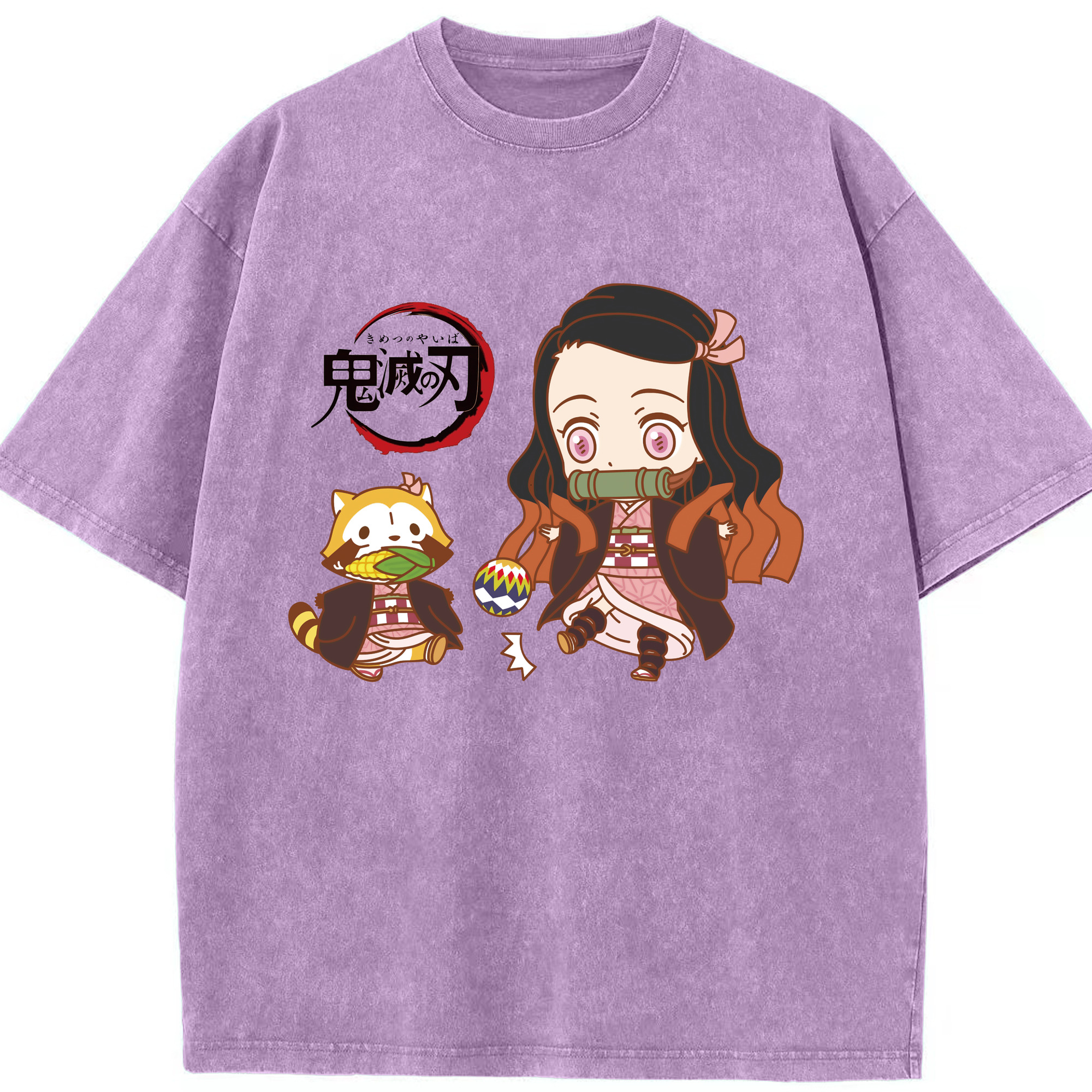 （画像用） 鬼滅の刃（きめつのやいば）竈門 禰󠄀豆子／かまど ねずこ Kamado Nezuko 綿100% ヴィンテージ風 半袖Tシャツ（フロントプリント）