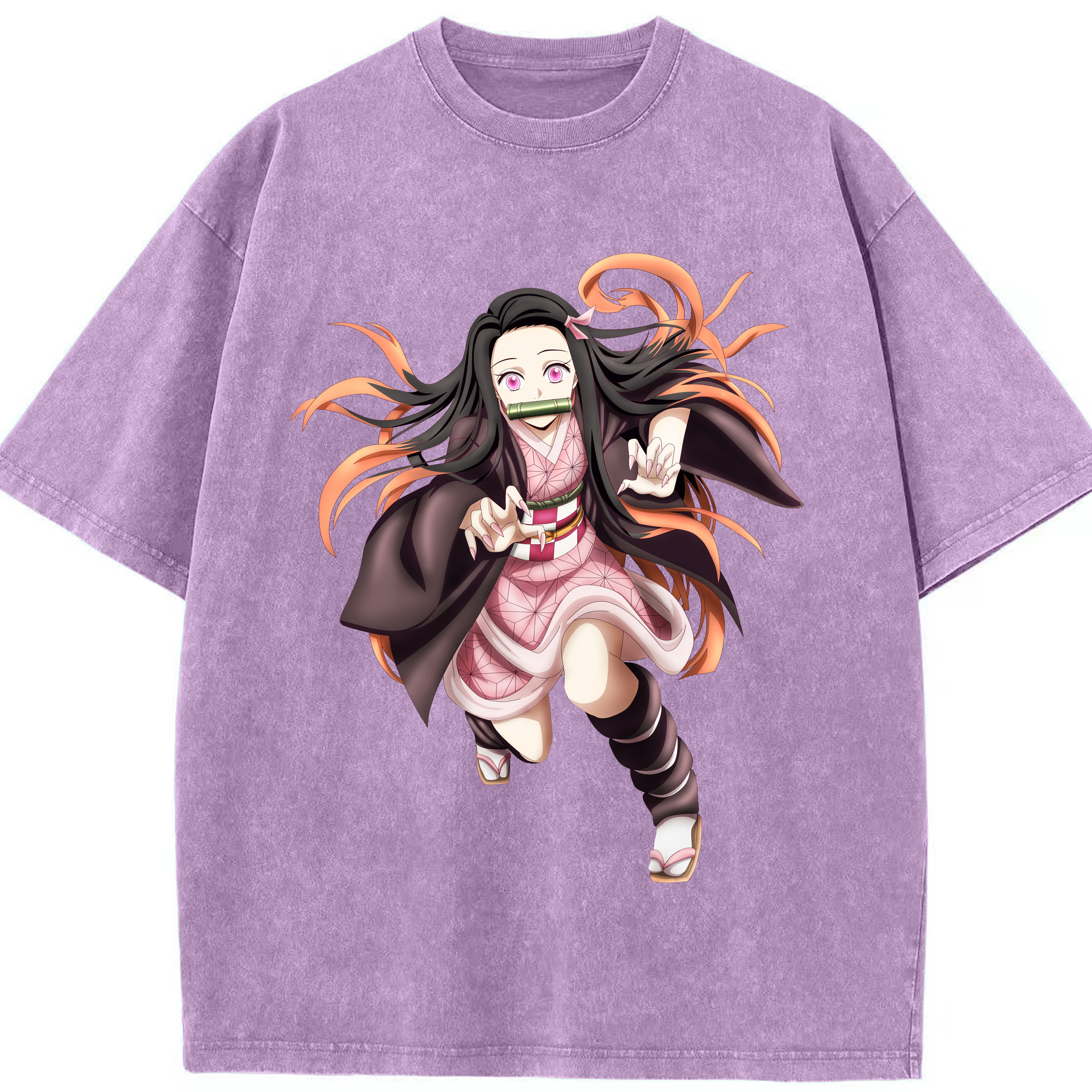 （画像用） 鬼滅の刃（きめつのやいば）竈門 禰󠄀豆子／かまど ねずこ Kamado Nezuko 綿100% ヴィンテージ風 半袖Tシャツ（フロントプリント）