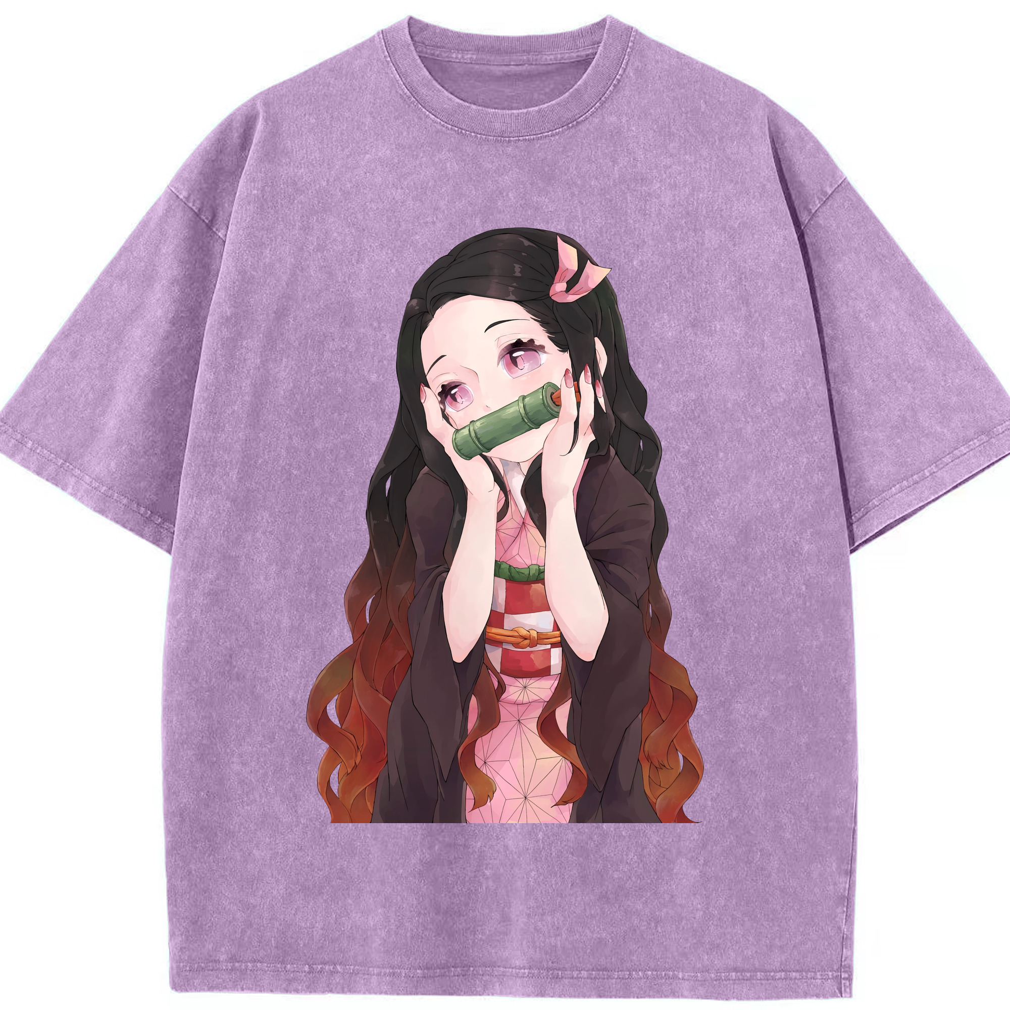 （画像用） 鬼滅の刃（きめつのやいば）竈門 禰󠄀豆子／かまど ねずこ Kamado Nezuko 綿100% ヴィンテージ風 半袖Tシャツ（フロントプリント）