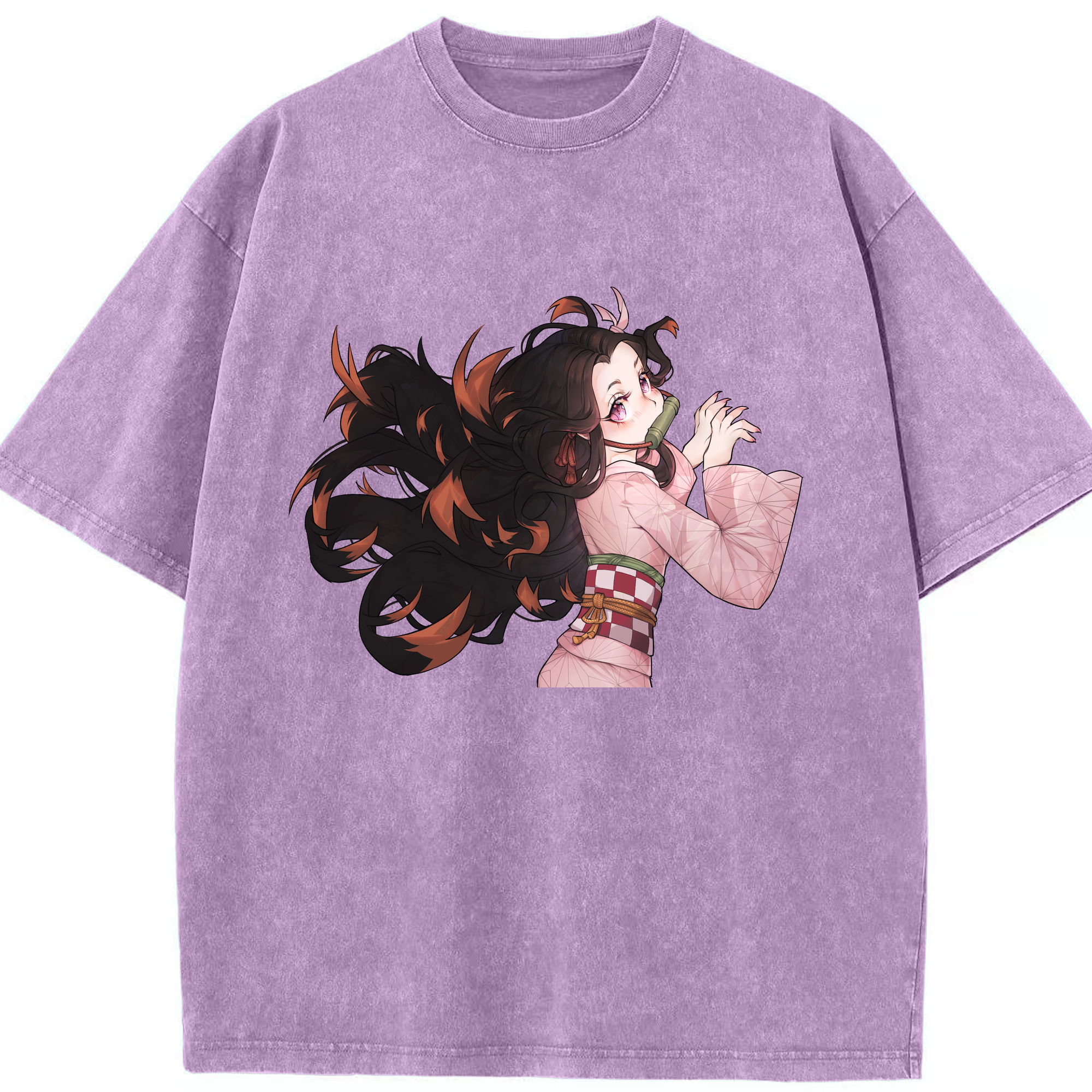 （画像用） 鬼滅の刃（きめつのやいば）竈門 禰󠄀豆子／かまど ねずこ Kamado Nezuko 綿100% ヴィンテージ風 半袖Tシャツ（フロントプリント）