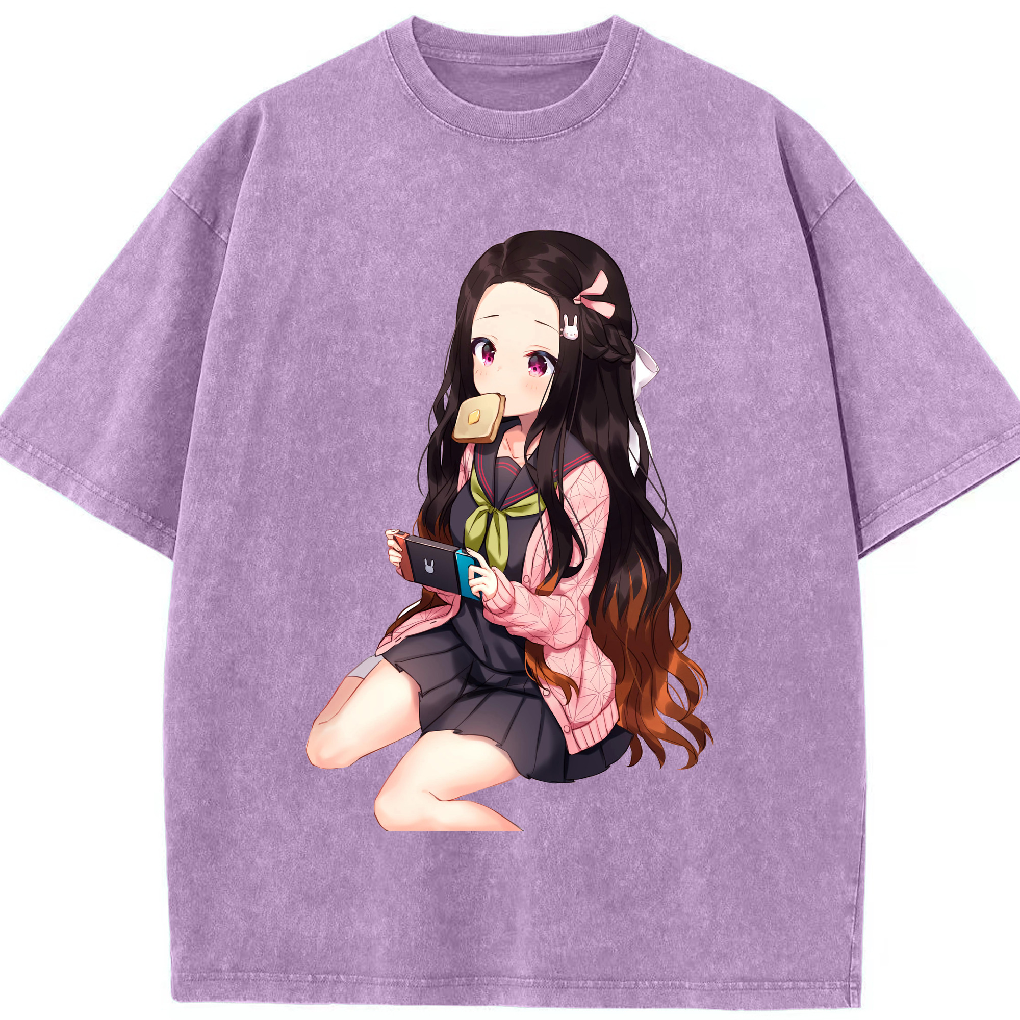 （画像用） 鬼滅の刃（きめつのやいば）竈門 禰󠄀豆子／かまど ねずこ Kamado Nezuko 綿100% ヴィンテージ風 半袖Tシャツ（フロントプリント）