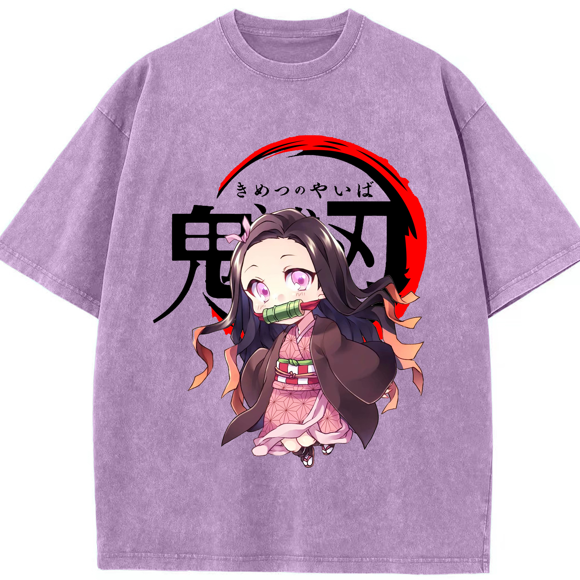 （画像用） 鬼滅の刃（きめつのやいば）竈門 禰󠄀豆子／かまど ねずこ Kamado Nezuko 綿100% ヴィンテージ風 半袖Tシャツ（フロントプリント）
