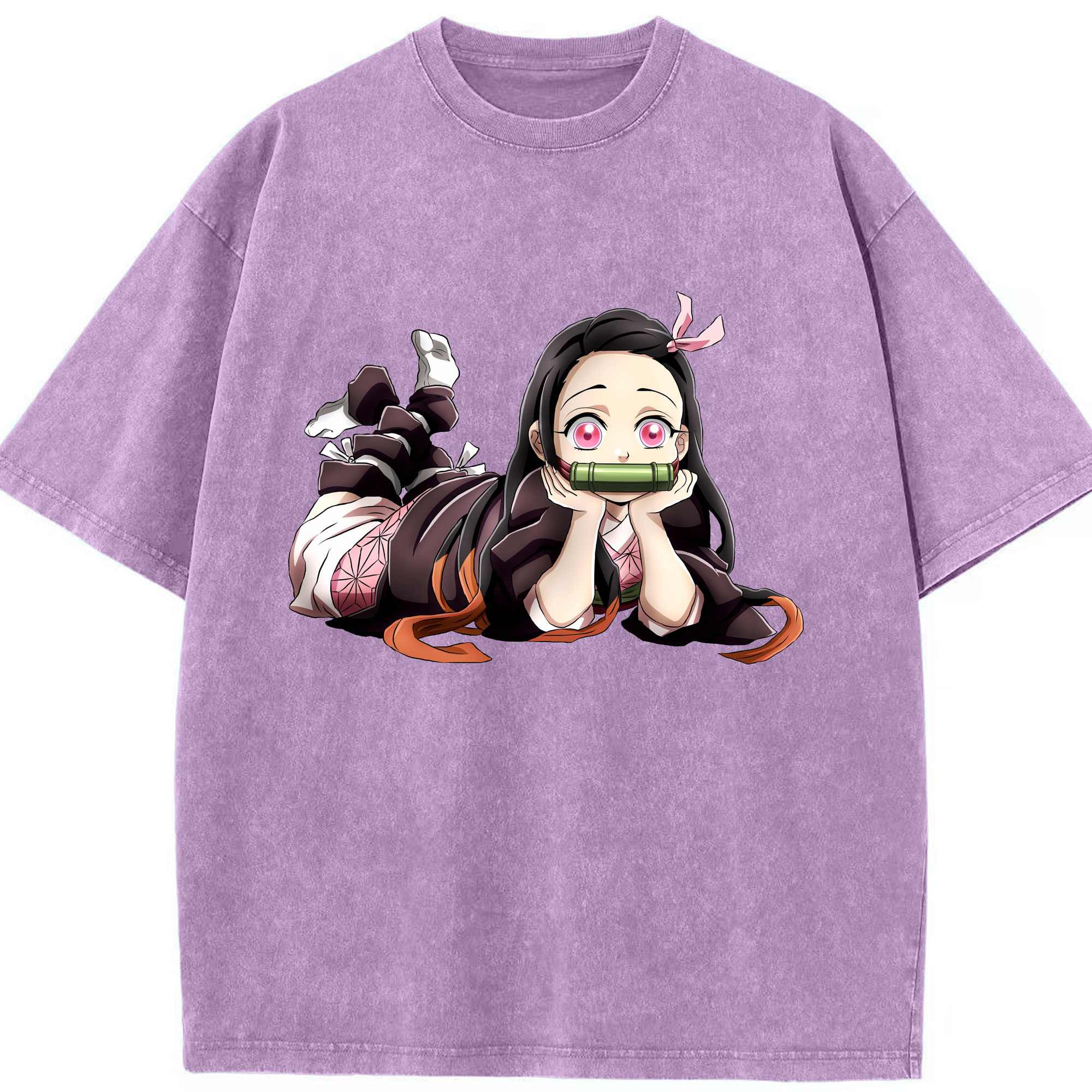 （画像用） 鬼滅の刃（きめつのやいば）竈門 禰󠄀豆子／かまど ねずこ Kamado Nezuko 綿100% ヴィンテージ風 半袖Tシャツ（フロントプリント）