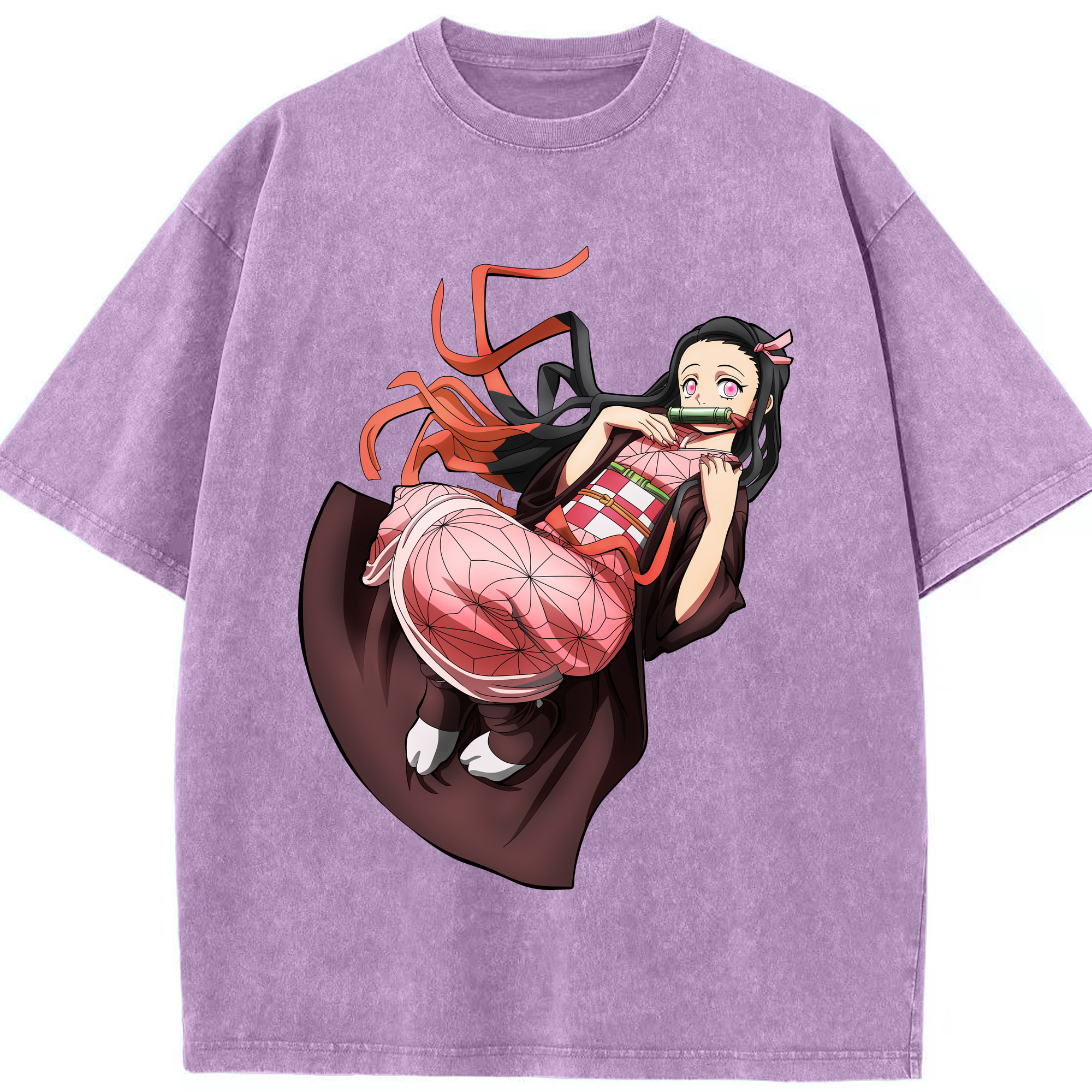 （画像用） 鬼滅の刃（きめつのやいば）竈門 禰󠄀豆子／かまど ねずこ Kamado Nezuko 綿100% ヴィンテージ風 半袖Tシャツ（フロントプリント）