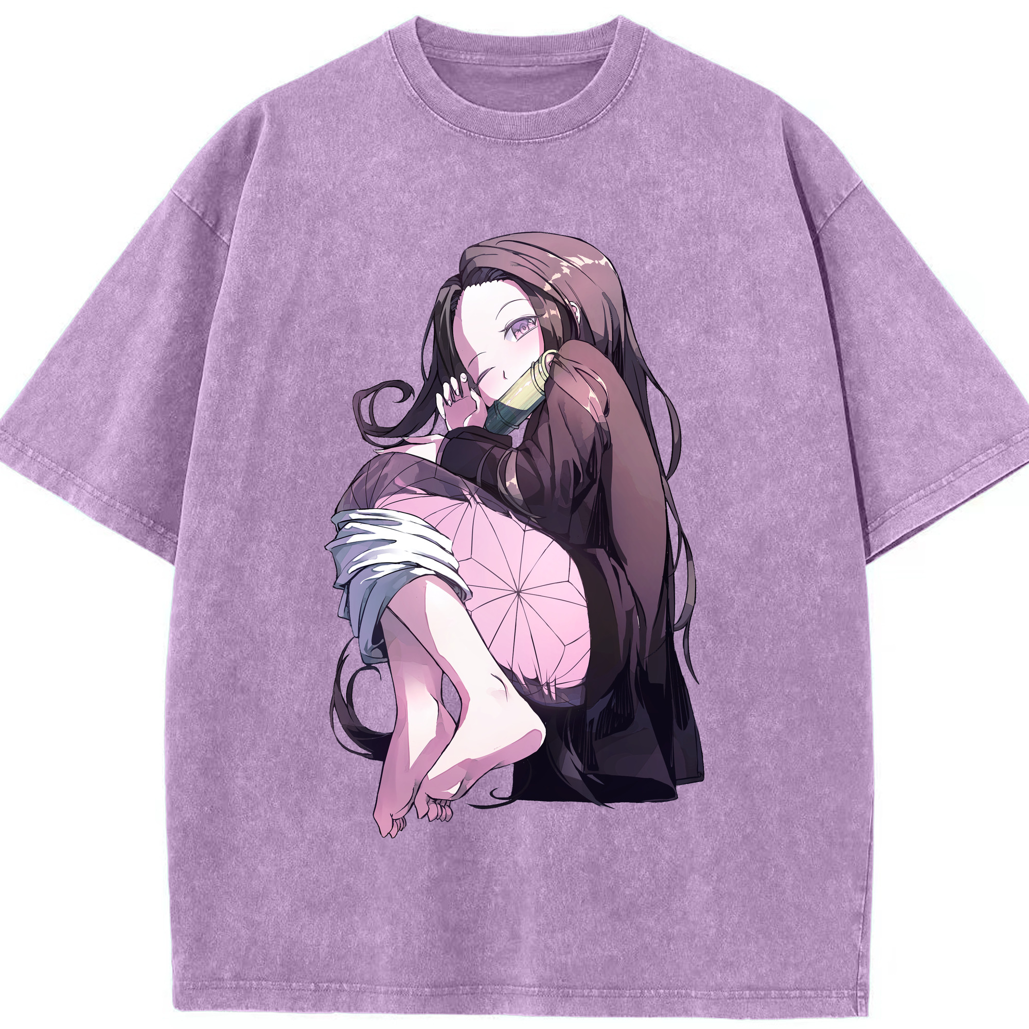 （画像用） 鬼滅の刃（きめつのやいば）竈門 禰󠄀豆子／かまど ねずこ Kamado Nezuko 綿100% ヴィンテージ風 半袖Tシャツ（フロントプリント）