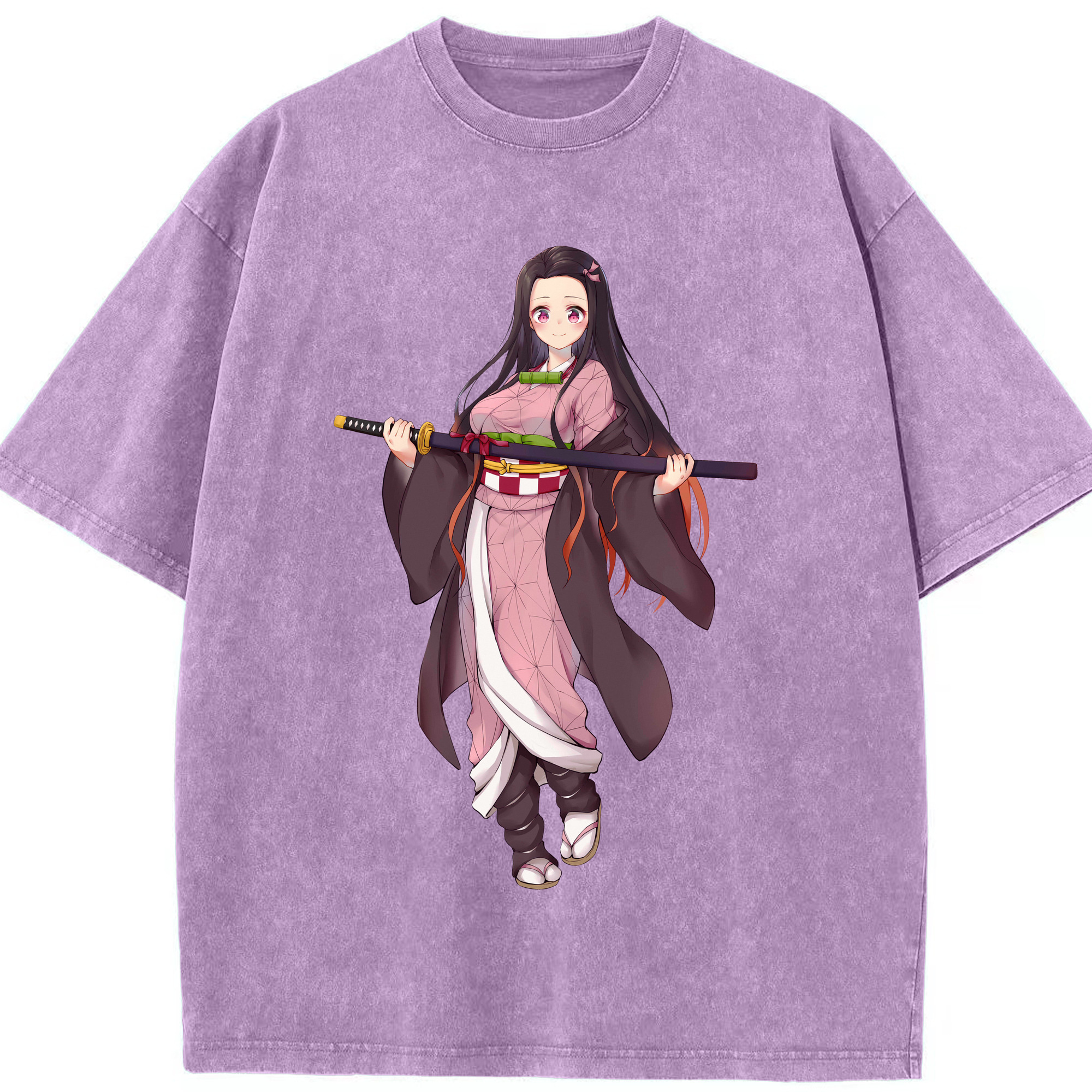 （画像用） 鬼滅の刃（きめつのやいば）竈門 禰󠄀豆子／かまど ねずこ Kamado Nezuko 綿100% ヴィンテージ風 半袖Tシャツ（フロントプリント）