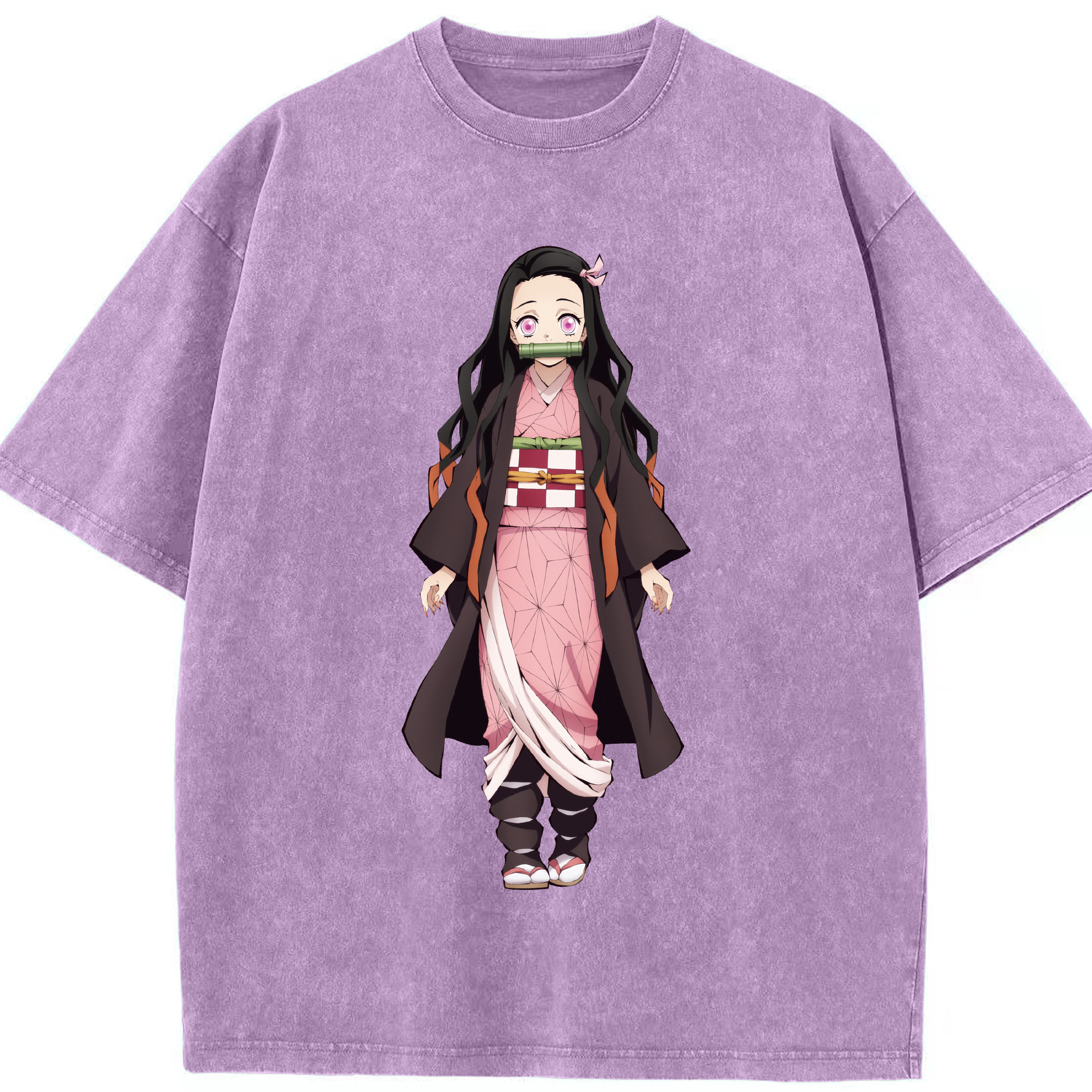 （画像用） 鬼滅の刃（きめつのやいば）竈門 禰󠄀豆子／かまど ねずこ Kamado Nezuko 綿100% ヴィンテージ風 半袖Tシャツ（フロントプリント）