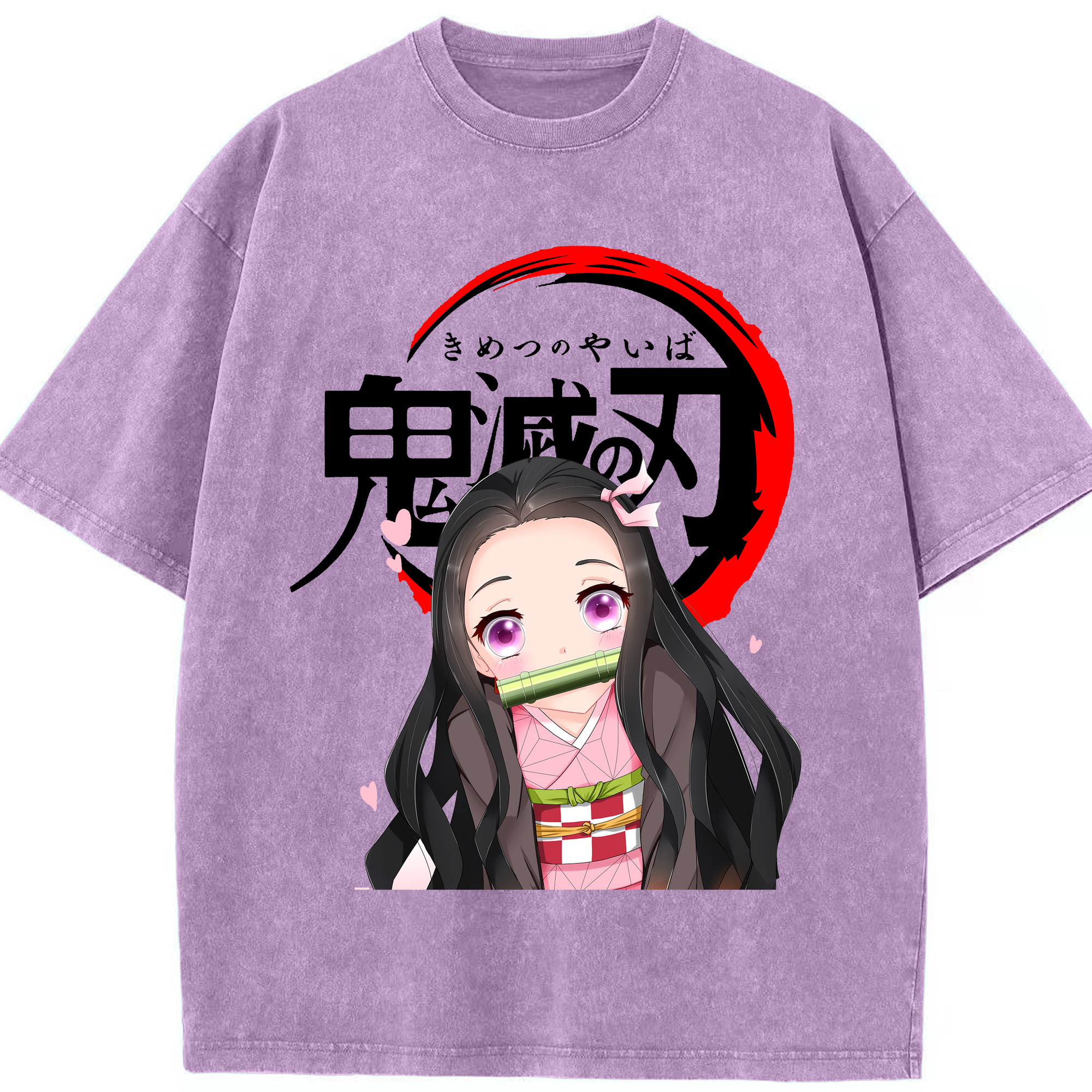 （画像用） 鬼滅の刃（きめつのやいば）竈門 禰󠄀豆子／かまど ねずこ Kamado Nezuko 綿100% ヴィンテージ風 半袖Tシャツ（フロントプリント）