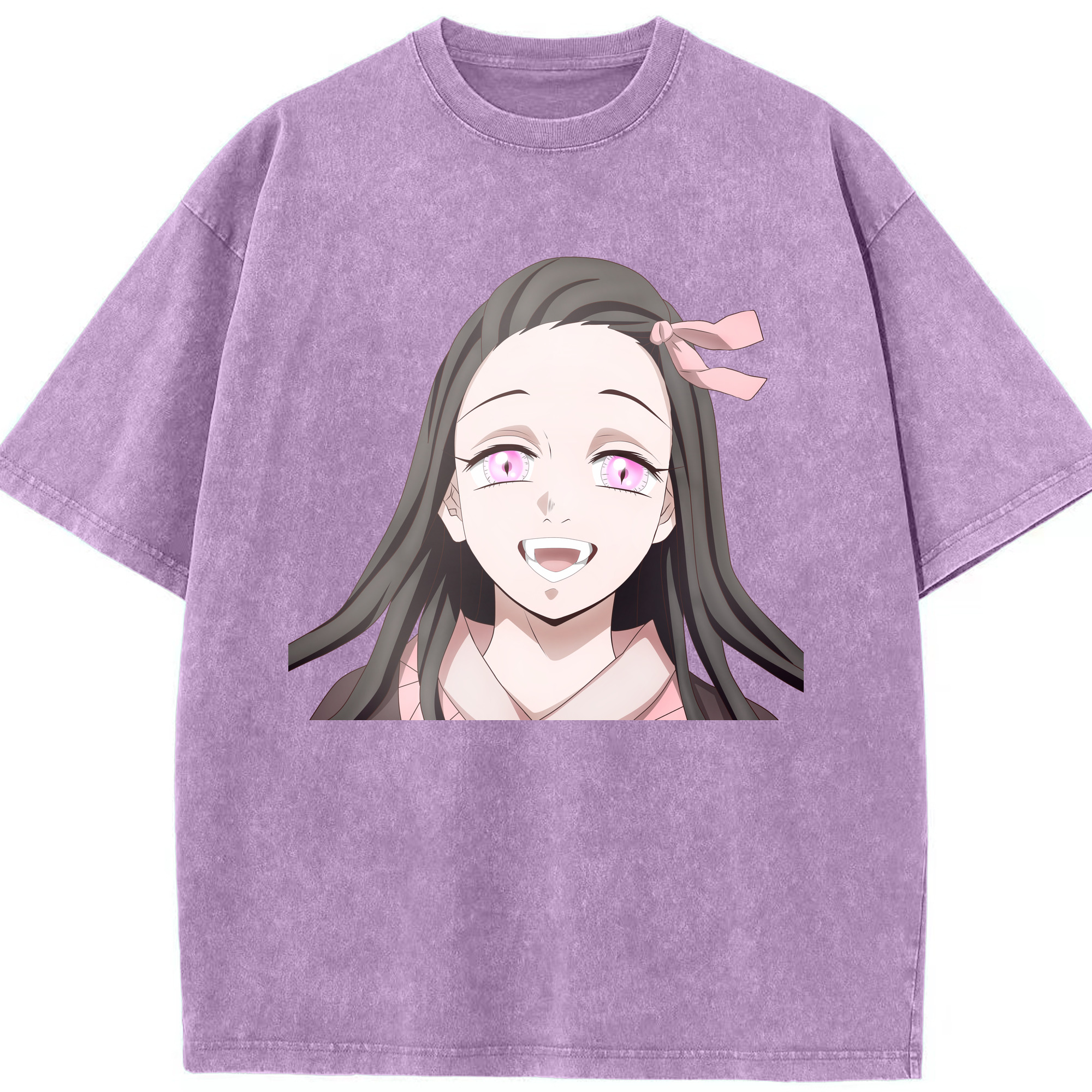 （画像用） 鬼滅の刃（きめつのやいば）竈門 禰󠄀豆子／かまど ねずこ Kamado Nezuko 綿100% ヴィンテージ風 半袖Tシャツ（フロントプリント）