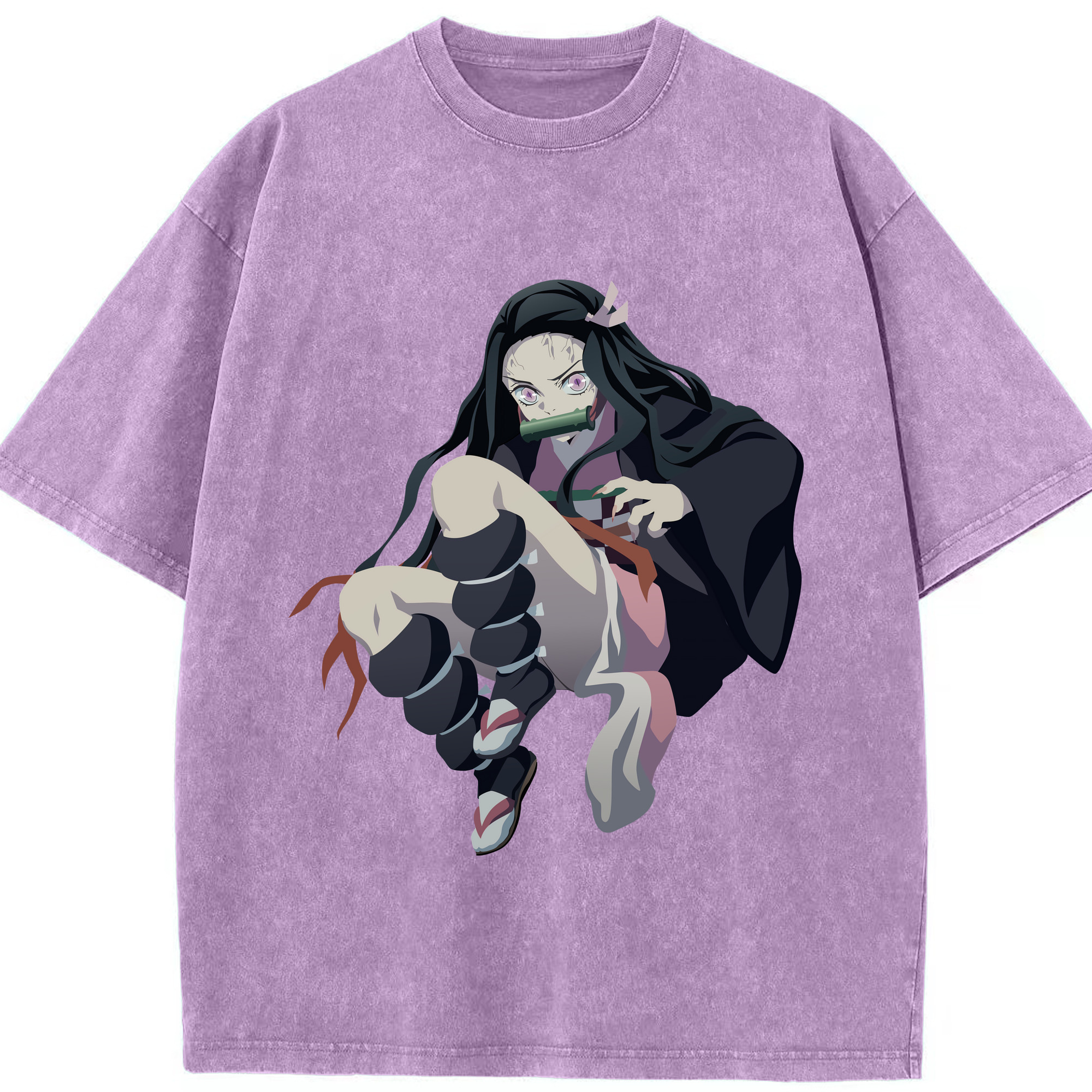 （画像用） 鬼滅の刃（きめつのやいば）竈門 禰󠄀豆子／かまど ねずこ Kamado Nezuko 綿100% ヴィンテージ風 半袖Tシャツ（フロントプリント）