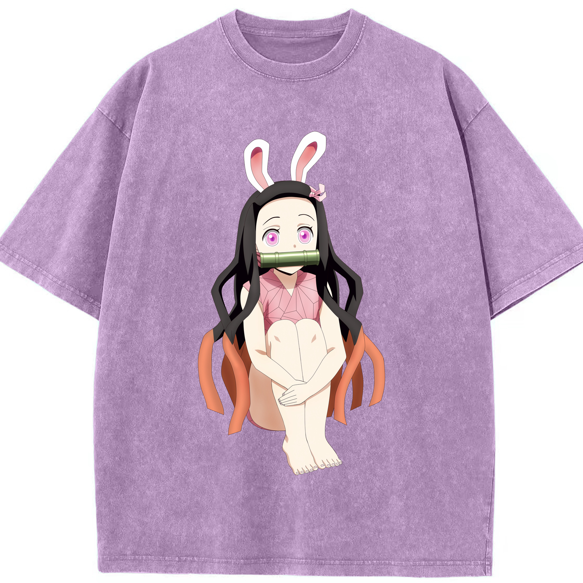 （画像用） 鬼滅の刃（きめつのやいば）竈門 禰󠄀豆子／かまど ねずこ Kamado Nezuko 綿100% ヴィンテージ風 半袖Tシャツ（フロントプリント）
