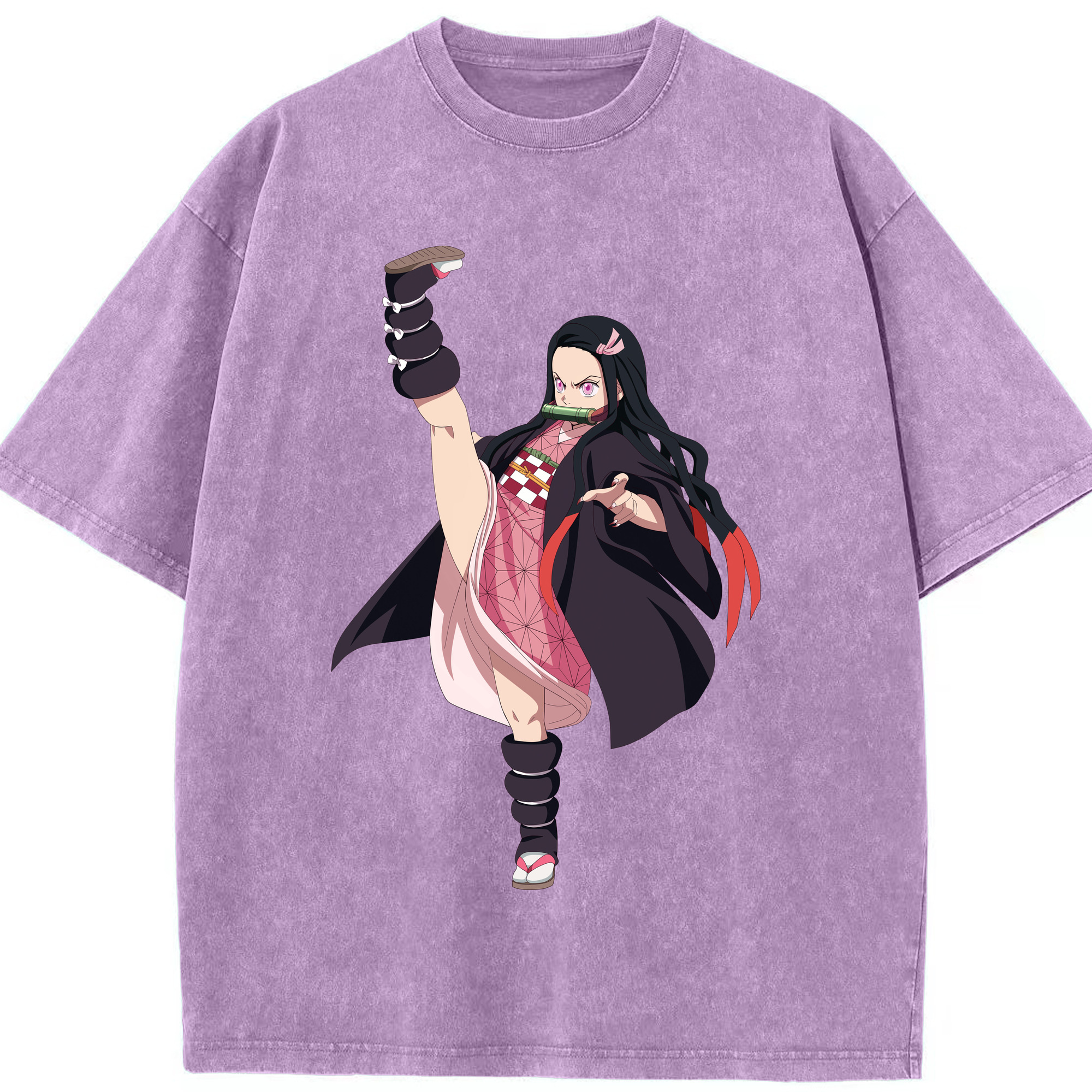 （画像用） 鬼滅の刃（きめつのやいば）竈門 禰󠄀豆子／かまど ねずこ Kamado Nezuko 綿100% ヴィンテージ風 半袖Tシャツ（フロントプリント）