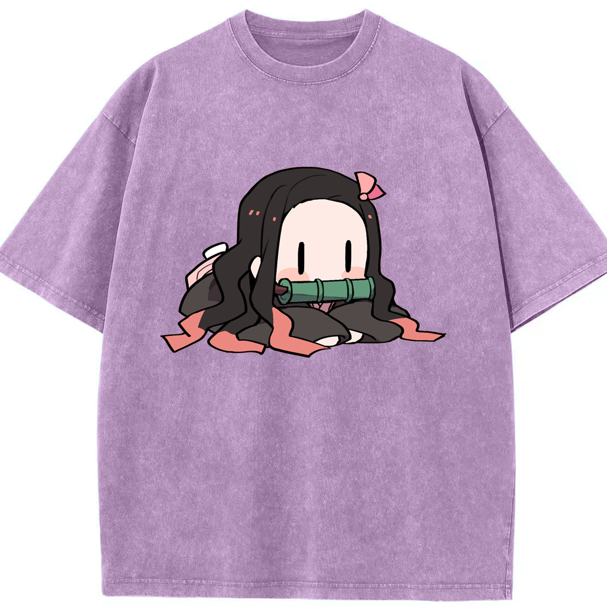（画像用） 鬼滅の刃（きめつのやいば）竈門 禰󠄀豆子／かまど ねずこ Kamado Nezuko 綿100% ヴィンテージ風 半袖Tシャツ（フロントプリント）