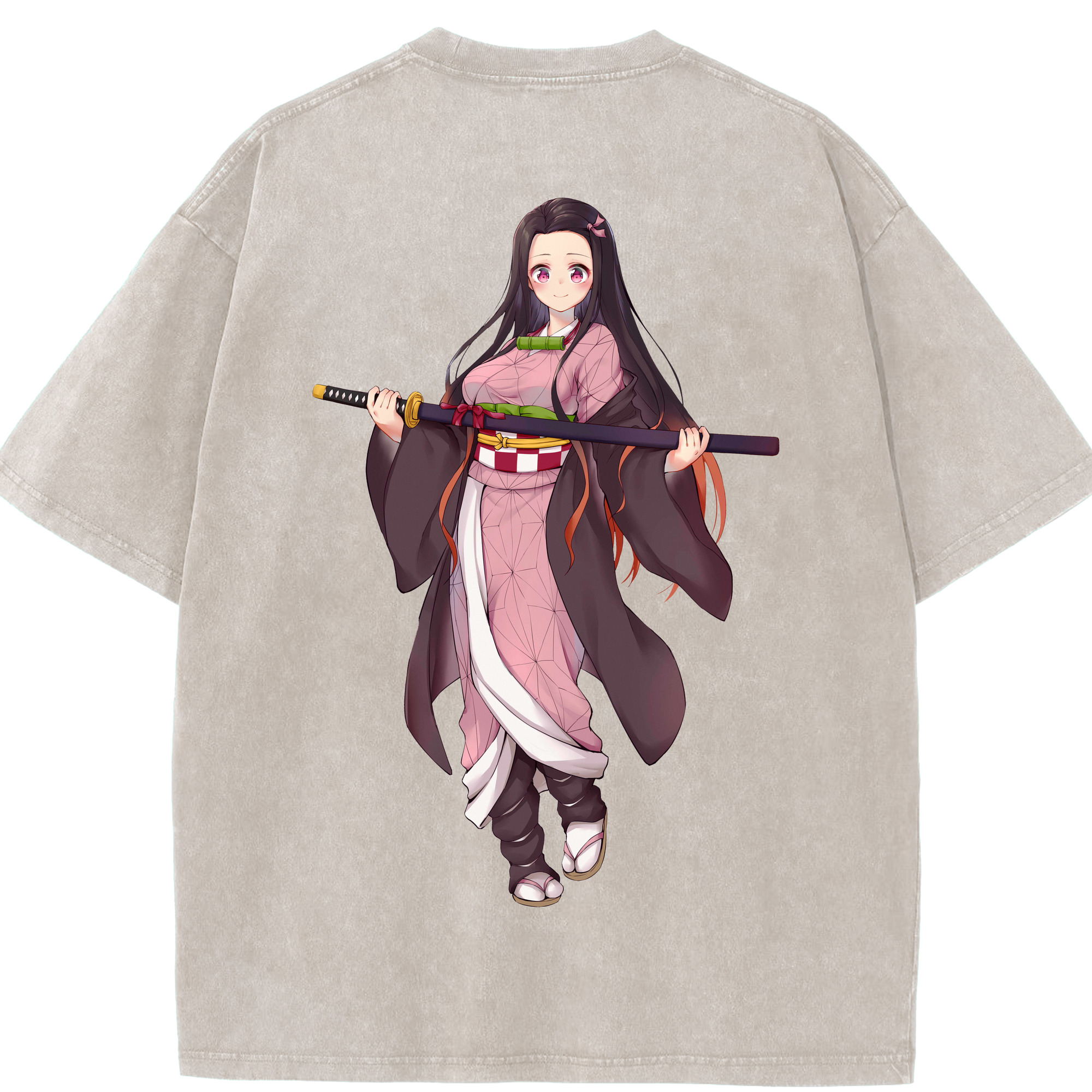 （画像用） 鬼滅の刃（きめつのやいば）竈門 禰󠄀豆子／かまど ねずこ Kamado Nezuko 綿100% ヴィンテージ風 半袖Tシャツ（背面プリント）