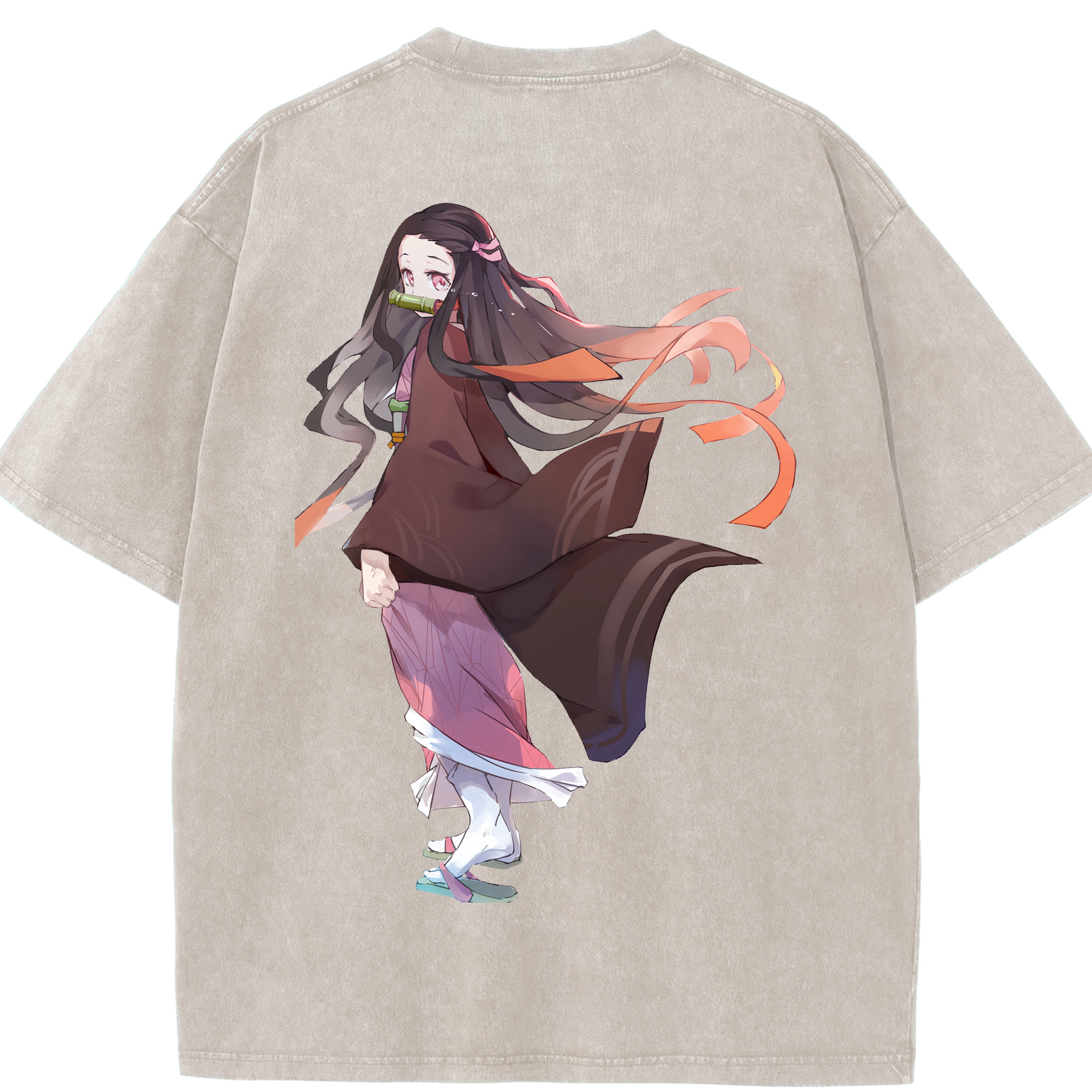 （画像用） 鬼滅の刃（きめつのやいば）竈門 禰󠄀豆子／かまど ねずこ Kamado Nezuko 綿100% ヴィンテージ風 半袖Tシャツ（背面プリント）