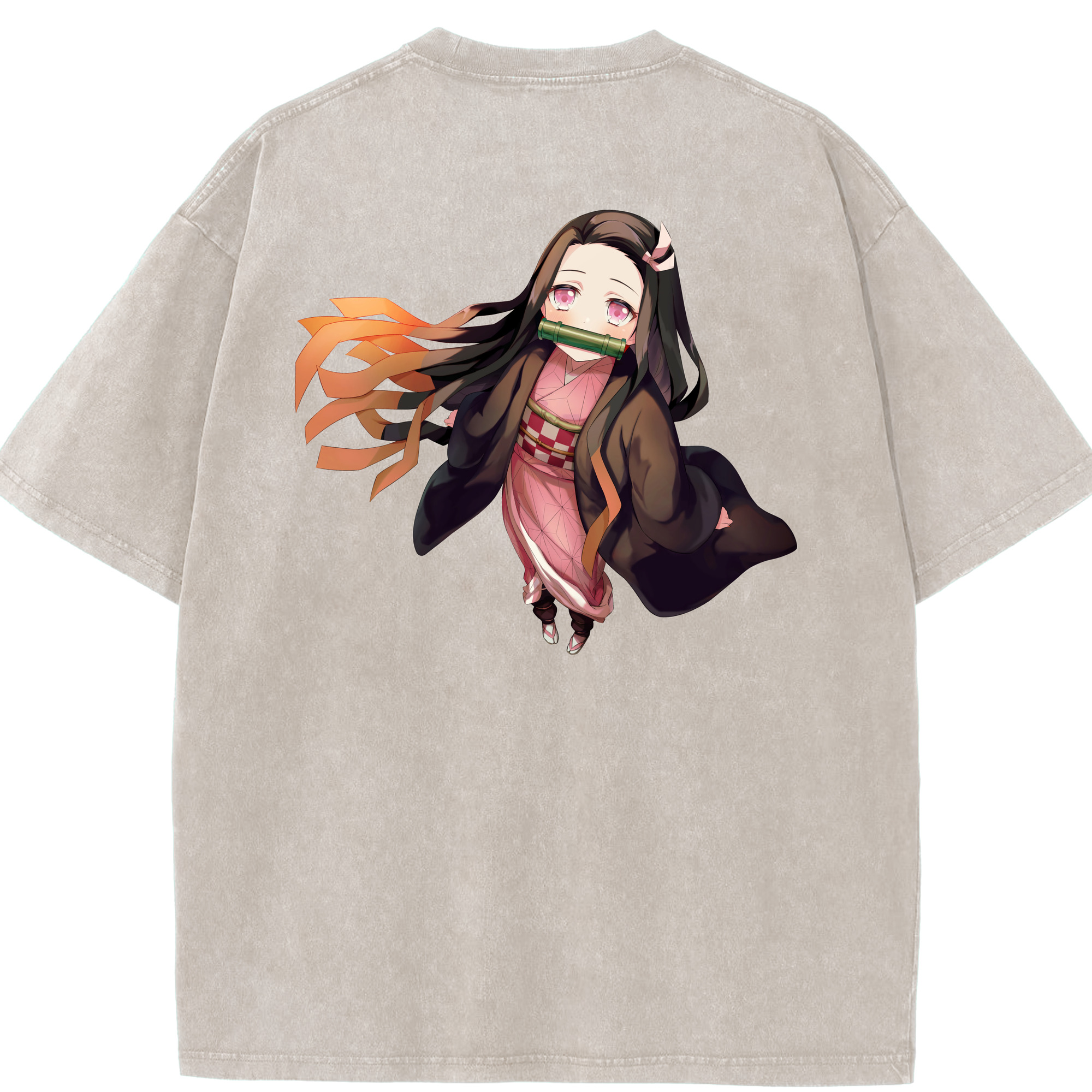 （画像用） 鬼滅の刃（きめつのやいば）竈門 禰󠄀豆子／かまど ねずこ Kamado Nezuko 綿100% ヴィンテージ風 半袖Tシャツ（背面プリント）