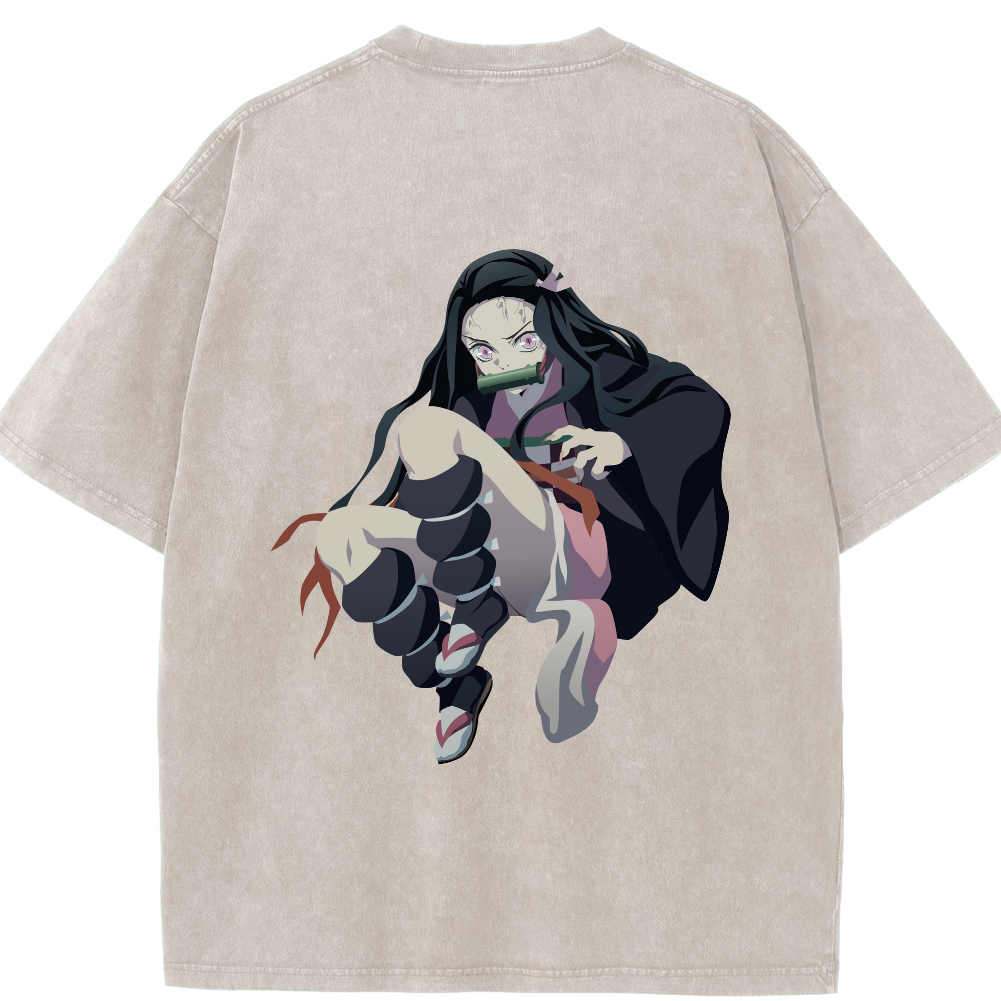 （画像用） 鬼滅の刃（きめつのやいば）竈門 禰󠄀豆子／かまど ねずこ Kamado Nezuko 綿100% ヴィンテージ風 半袖Tシャツ（背面プリント）