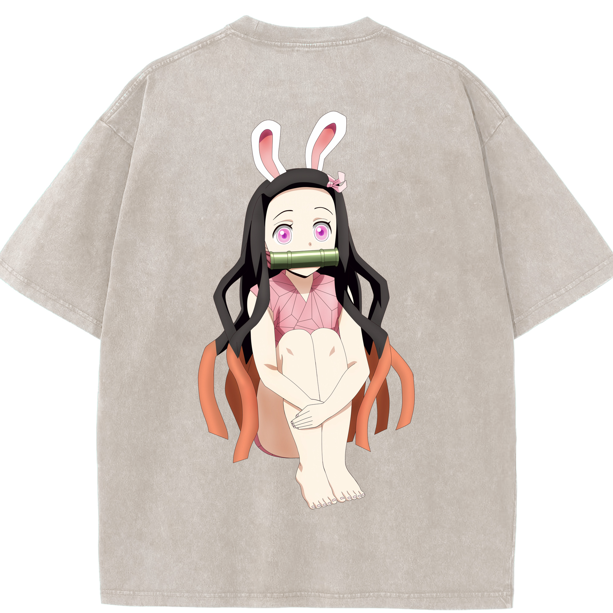（画像用） 鬼滅の刃（きめつのやいば）竈門 禰󠄀豆子／かまど ねずこ Kamado Nezuko 綿100% ヴィンテージ風 半袖Tシャツ（背面プリント）
