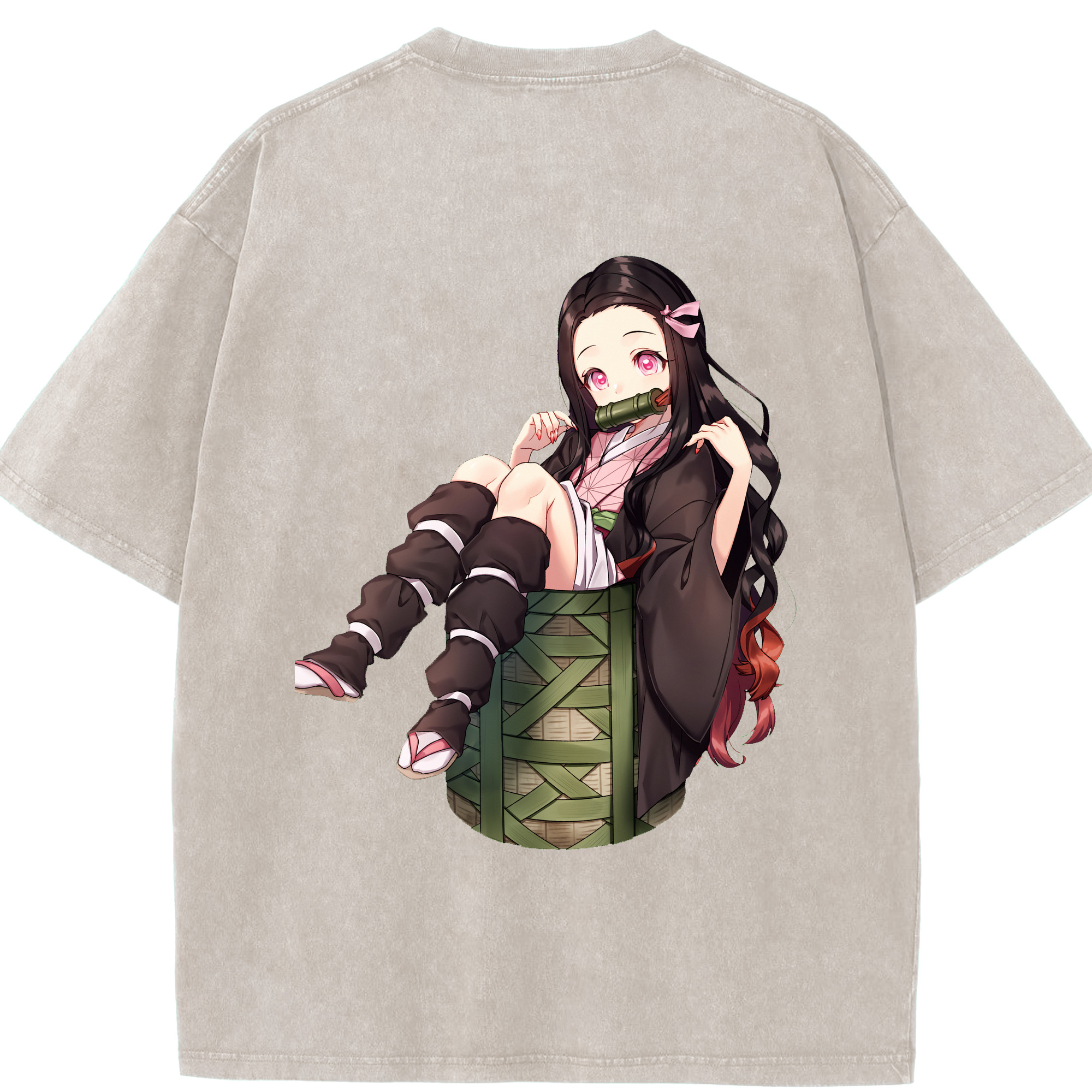 （画像用） 鬼滅の刃（きめつのやいば）竈門 禰󠄀豆子／かまど ねずこ Kamado Nezuko 綿100% ヴィンテージ風 半袖Tシャツ（背面プリント）