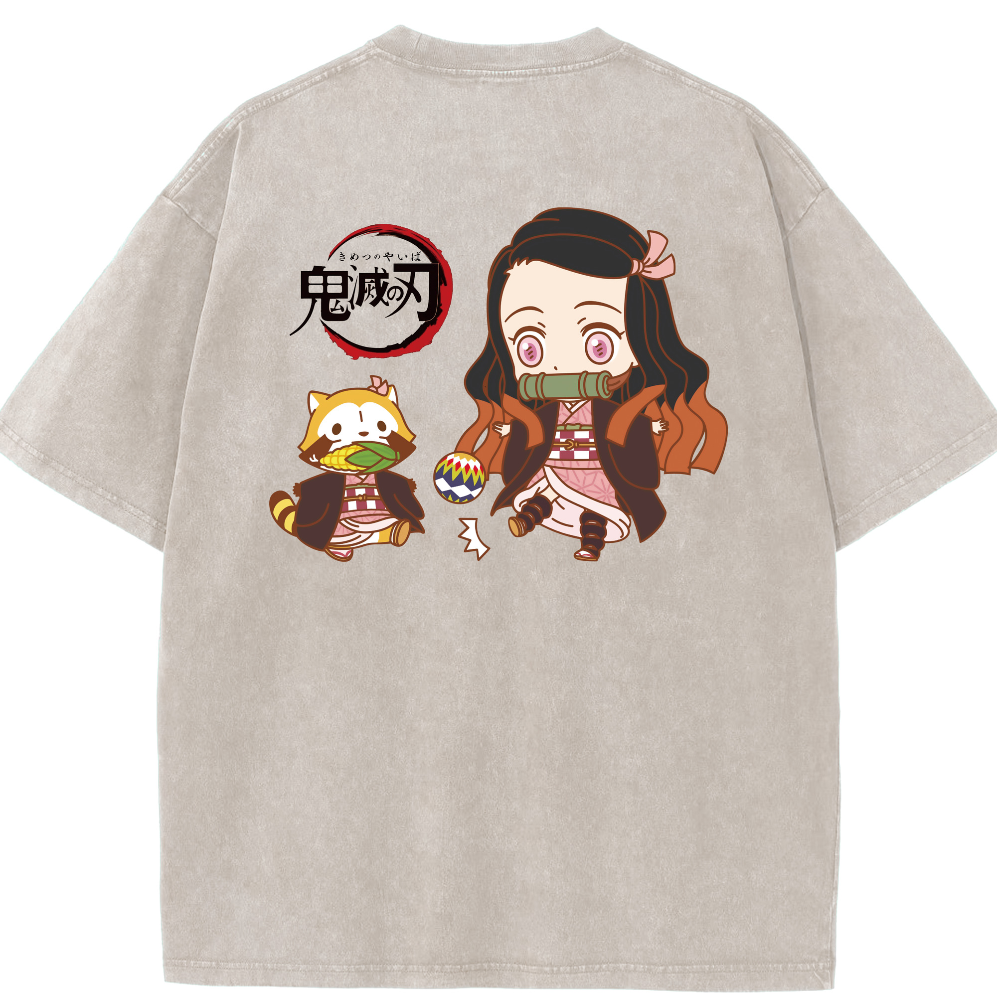 （画像用） 鬼滅の刃（きめつのやいば）竈門 禰󠄀豆子／かまど ねずこ Kamado Nezuko 綿100% ヴィンテージ風 半袖Tシャツ（背面プリント）