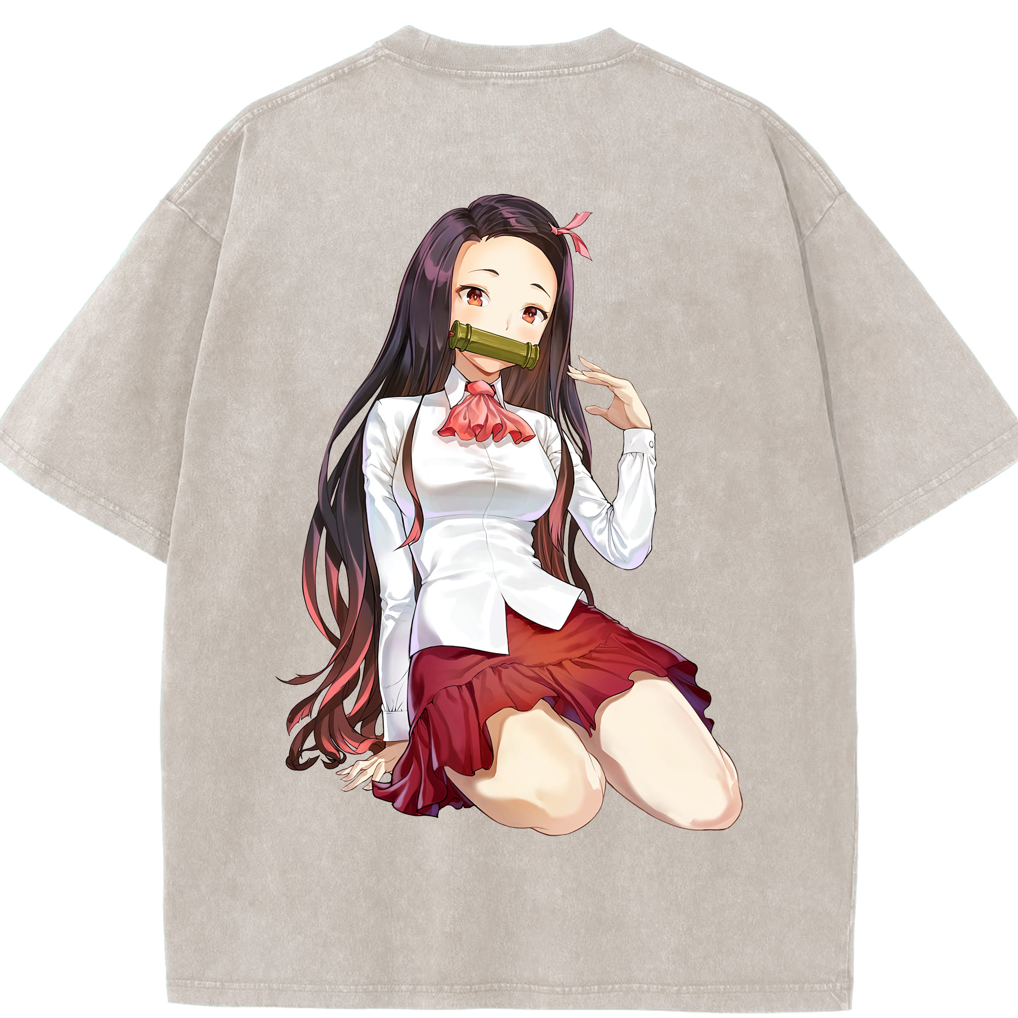 （画像用） 鬼滅の刃（きめつのやいば）竈門 禰󠄀豆子／かまど ねずこ Kamado Nezuko 綿100% ヴィンテージ風 半袖Tシャツ（背面プリント）