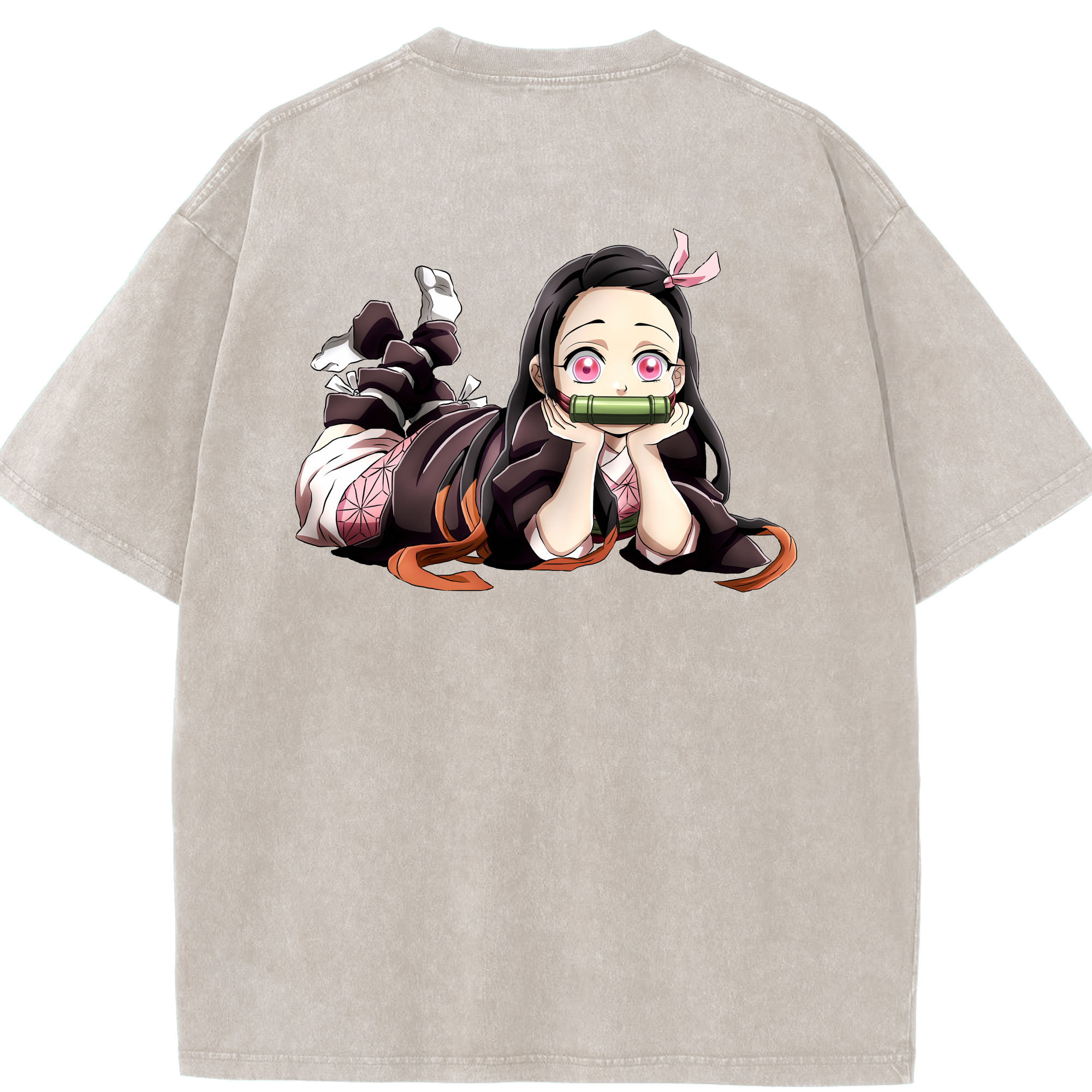 （画像用） 鬼滅の刃（きめつのやいば）竈門 禰󠄀豆子／かまど ねずこ Kamado Nezuko 綿100% ヴィンテージ風 半袖Tシャツ（背面プリント）