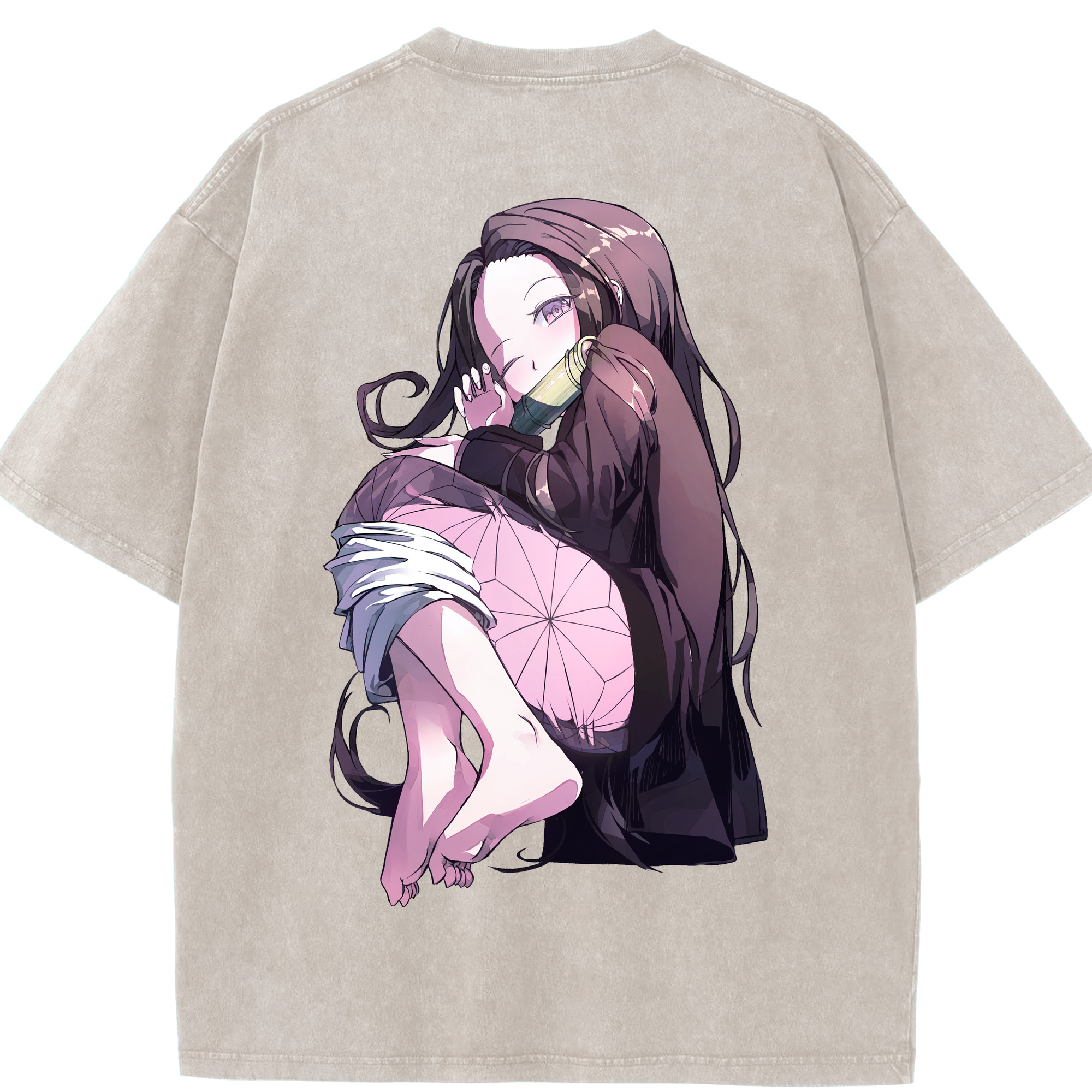 （画像用） 鬼滅の刃（きめつのやいば）竈門 禰󠄀豆子／かまど ねずこ Kamado Nezuko 綿100% ヴィンテージ風 半袖Tシャツ（背面プリント）