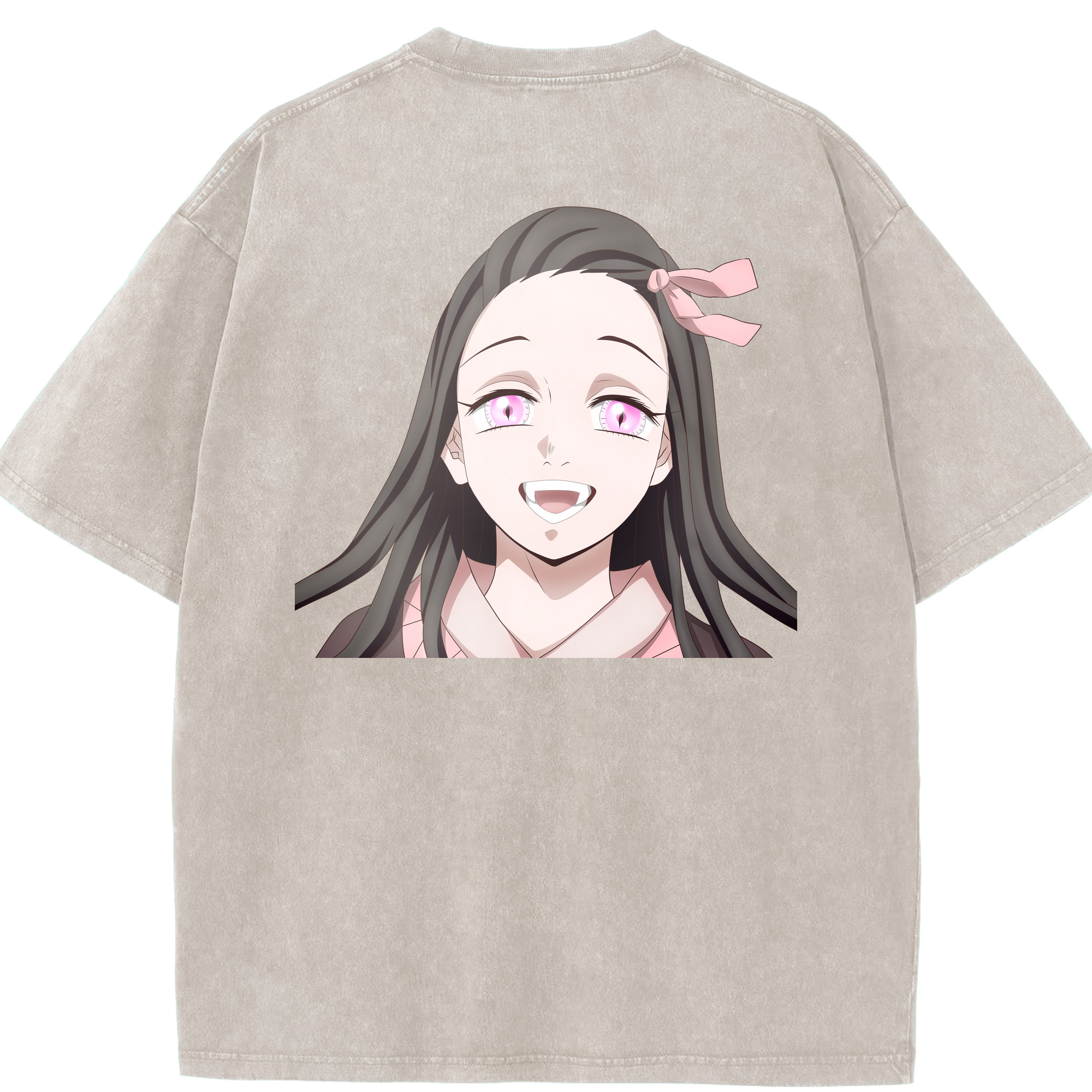 （画像用） 鬼滅の刃（きめつのやいば）竈門 禰󠄀豆子／かまど ねずこ Kamado Nezuko 綿100% ヴィンテージ風 半袖Tシャツ（背面プリント）