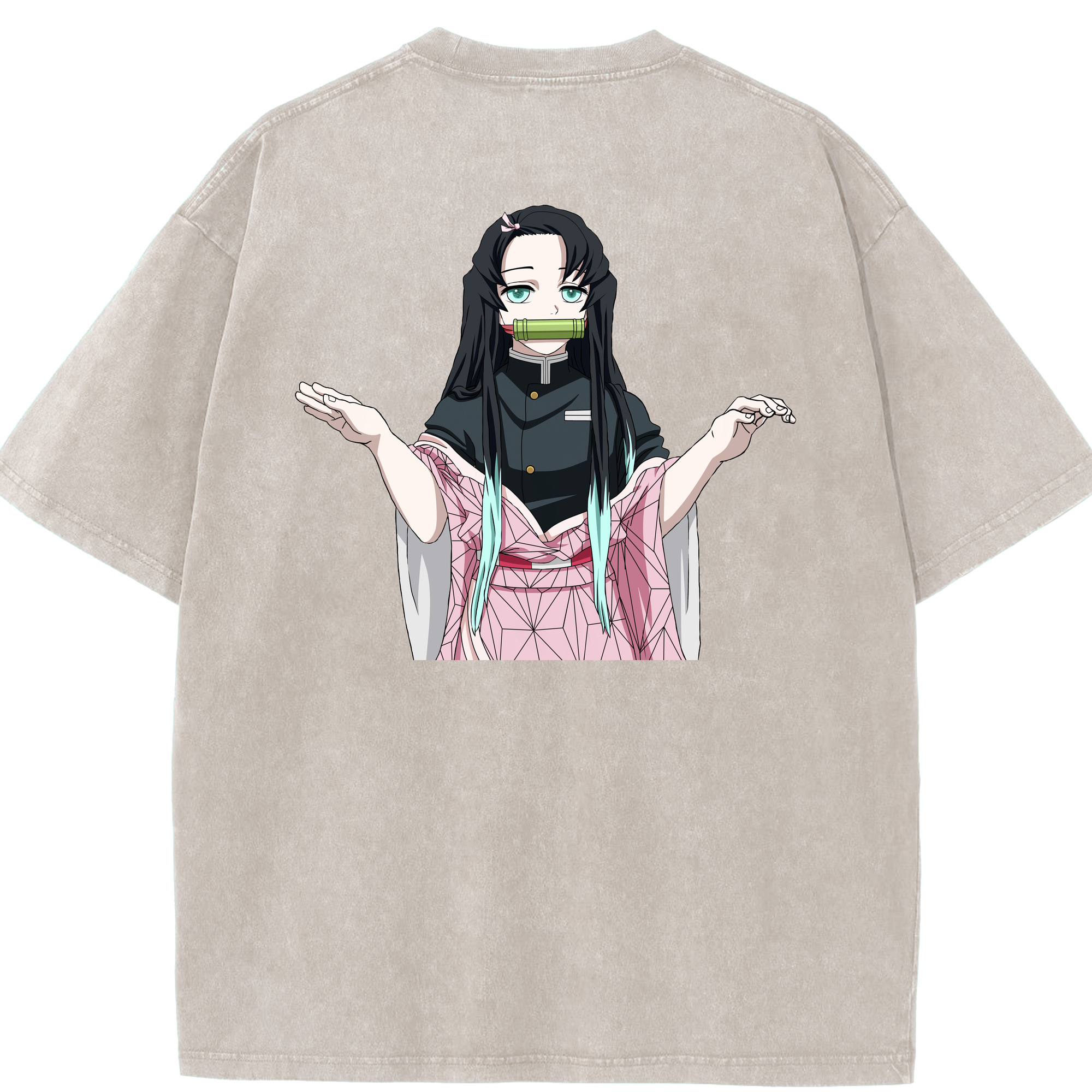 （画像用） 鬼滅の刃（きめつのやいば）竈門 禰󠄀豆子／かまど ねずこ Kamado Nezuko 綿100% ヴィンテージ風 半袖Tシャツ（背面プリント）