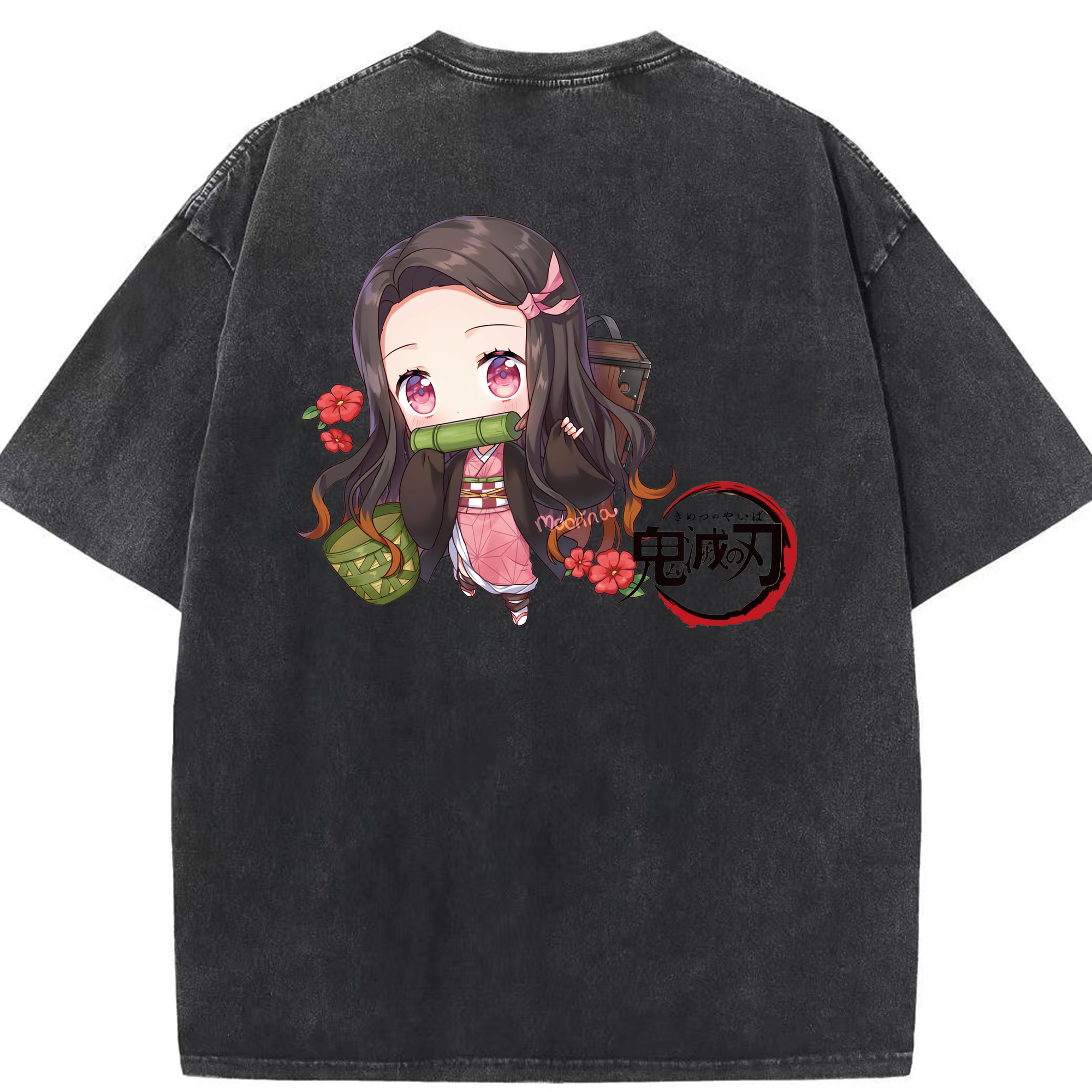 （画像用） 鬼滅の刃（きめつのやいば）竈門 禰󠄀豆子／かまど ねずこ Kamado Nezuko 綿100% ヴィンテージ風 半袖Tシャツ（背面プリント）