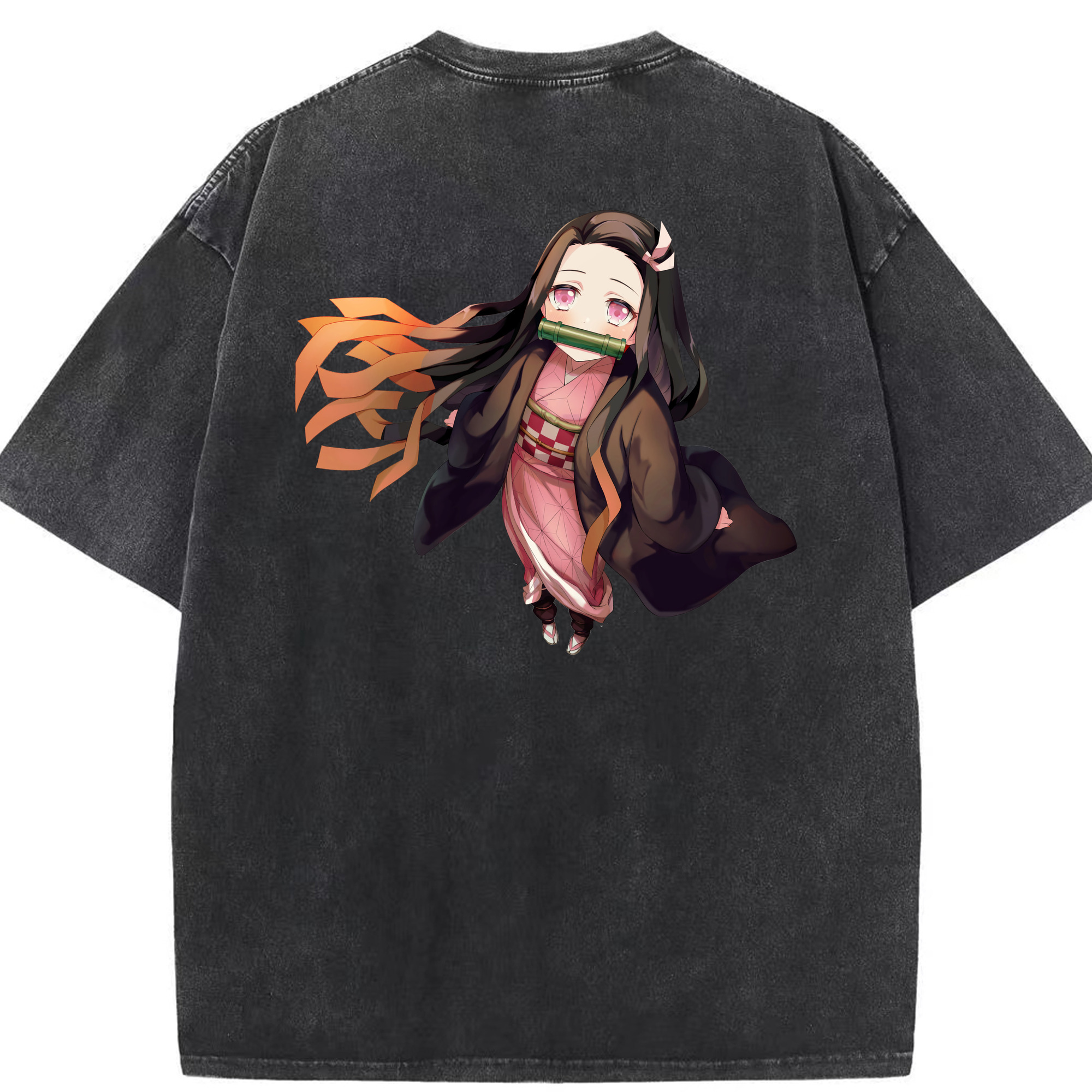 （画像用） 鬼滅の刃（きめつのやいば）竈門 禰󠄀豆子／かまど ねずこ Kamado Nezuko 綿100% ヴィンテージ風 半袖Tシャツ（背面プリント）