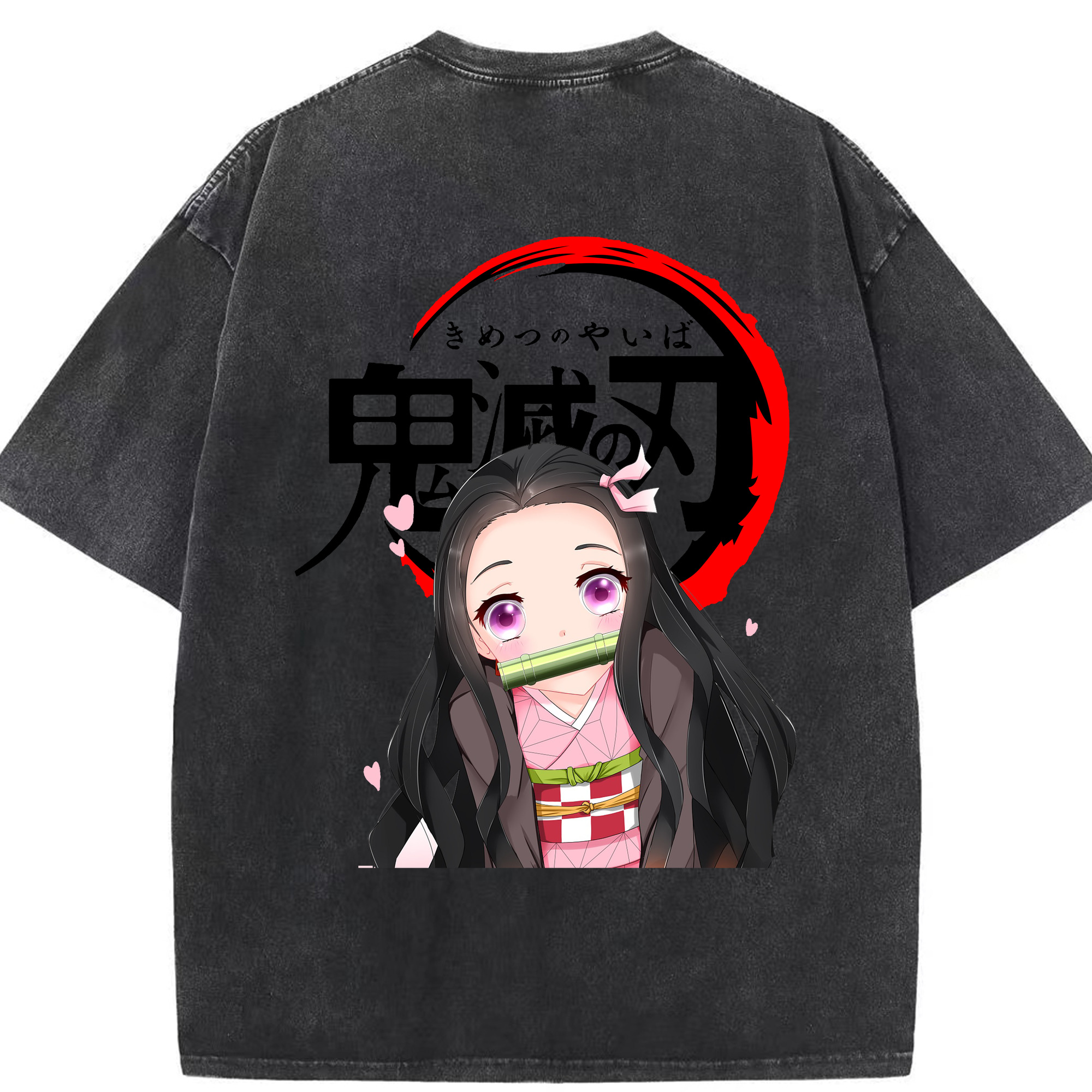 （画像用） 鬼滅の刃（きめつのやいば）竈門 禰󠄀豆子／かまど ねずこ Kamado Nezuko 綿100% ヴィンテージ風 半袖Tシャツ（背面プリント）