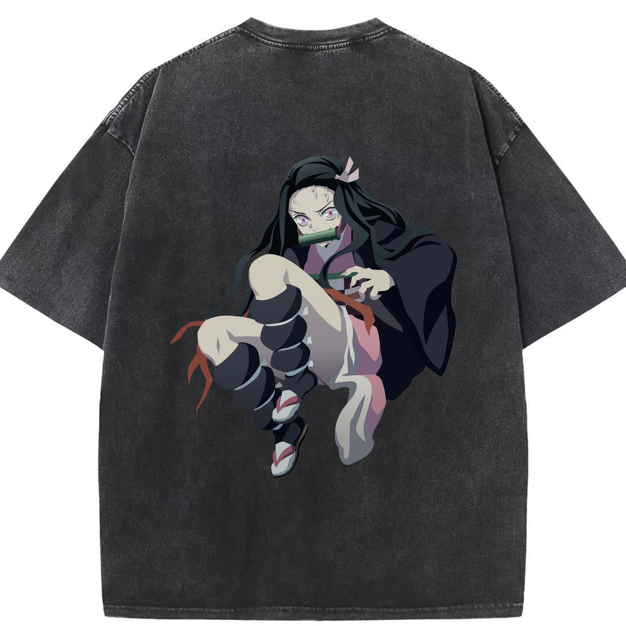 （画像用） 鬼滅の刃（きめつのやいば）竈門 禰󠄀豆子／かまど ねずこ Kamado Nezuko 綿100% ヴィンテージ風 半袖Tシャツ（背面プリント）