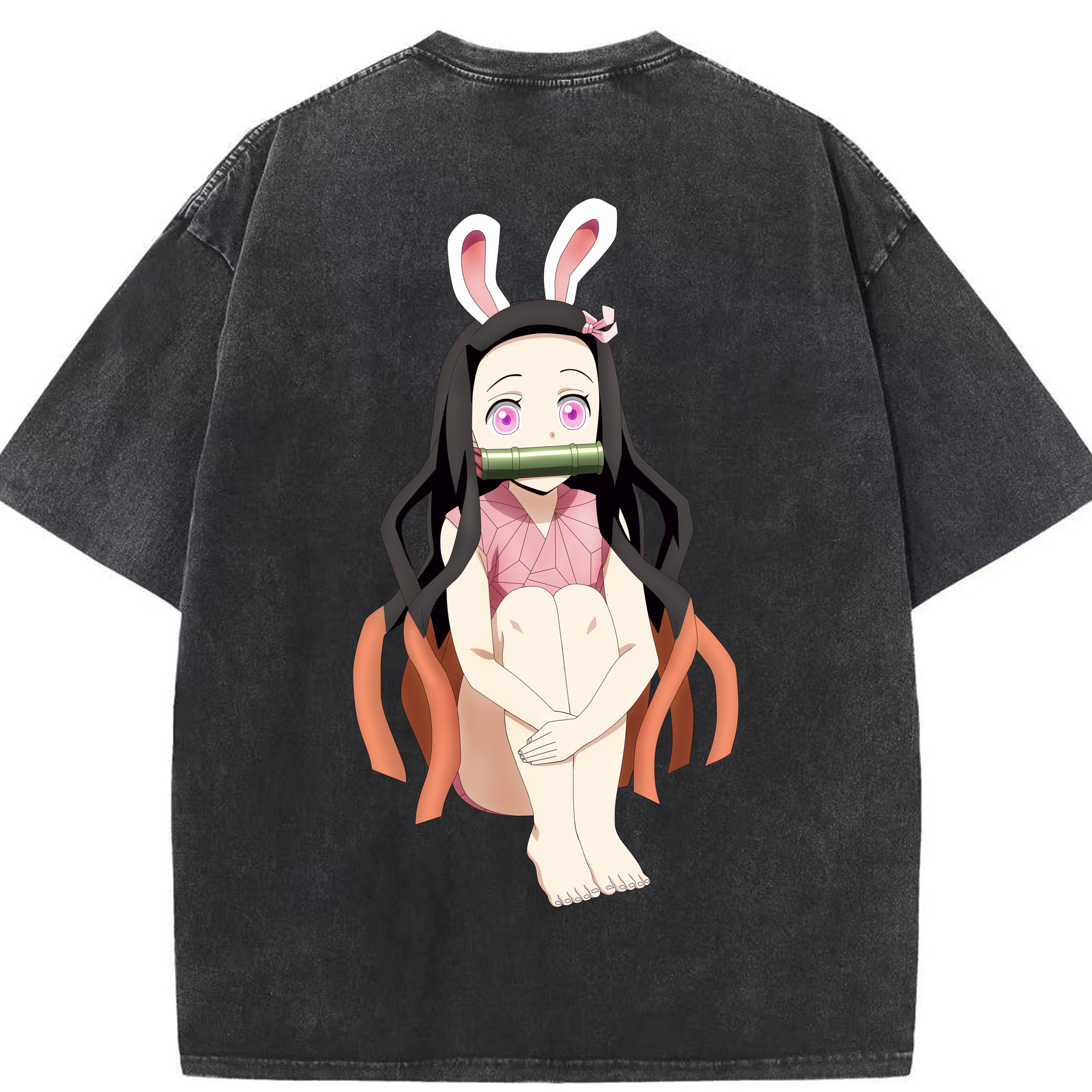 （画像用） 鬼滅の刃（きめつのやいば）竈門 禰󠄀豆子／かまど ねずこ Kamado Nezuko 綿100% ヴィンテージ風 半袖Tシャツ（背面プリント）