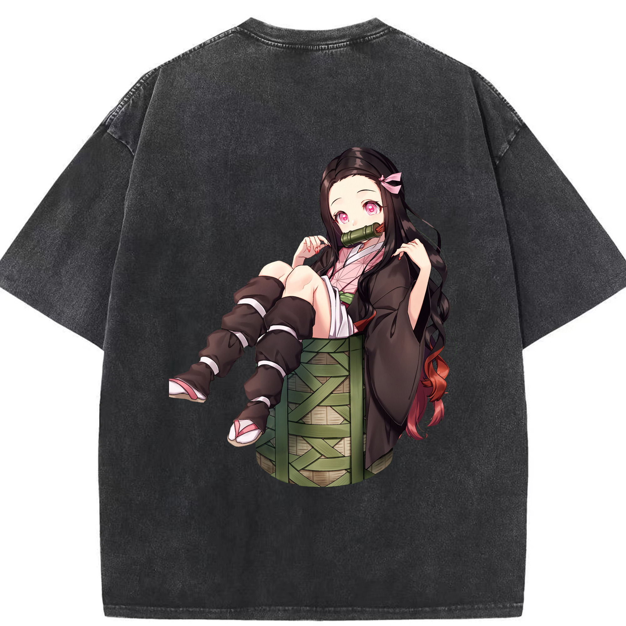 （画像用） 鬼滅の刃（きめつのやいば）竈門 禰󠄀豆子／かまど ねずこ Kamado Nezuko 綿100% ヴィンテージ風 半袖Tシャツ（背面プリント）
