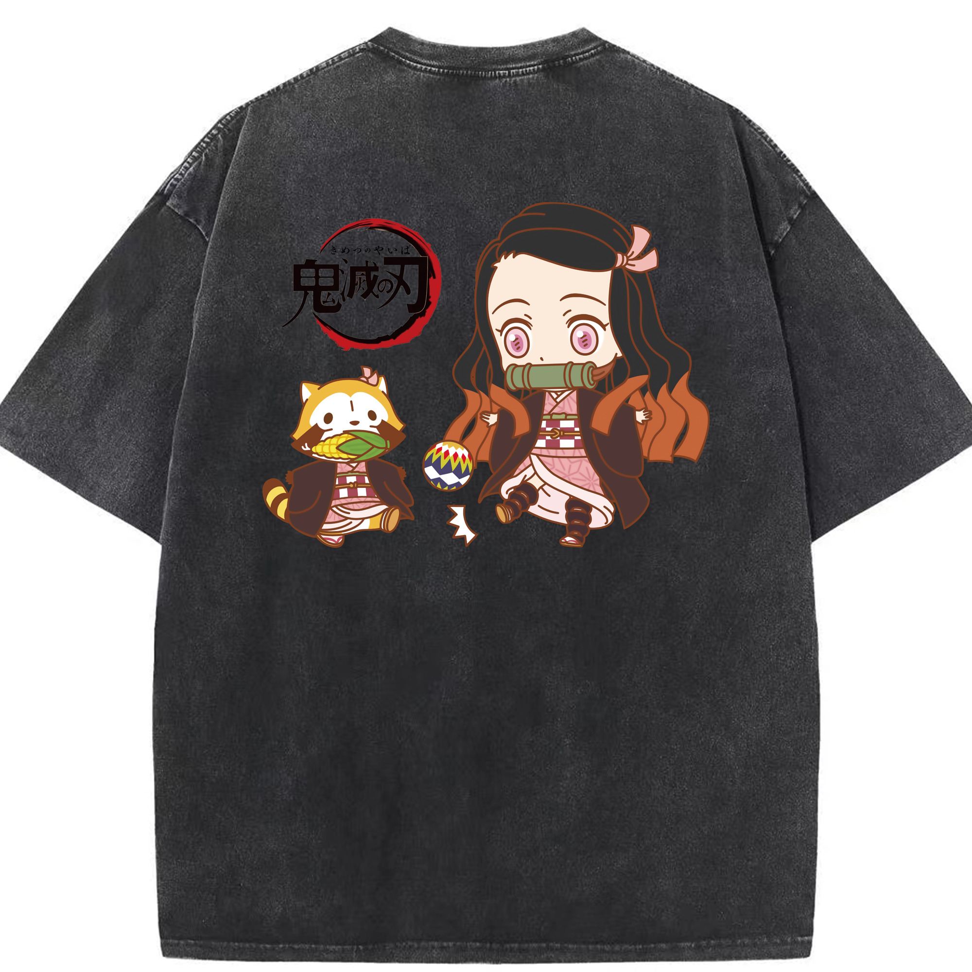 （画像用） 鬼滅の刃（きめつのやいば）竈門 禰󠄀豆子／かまど ねずこ Kamado Nezuko 綿100% ヴィンテージ風 半袖Tシャツ（背面プリント）