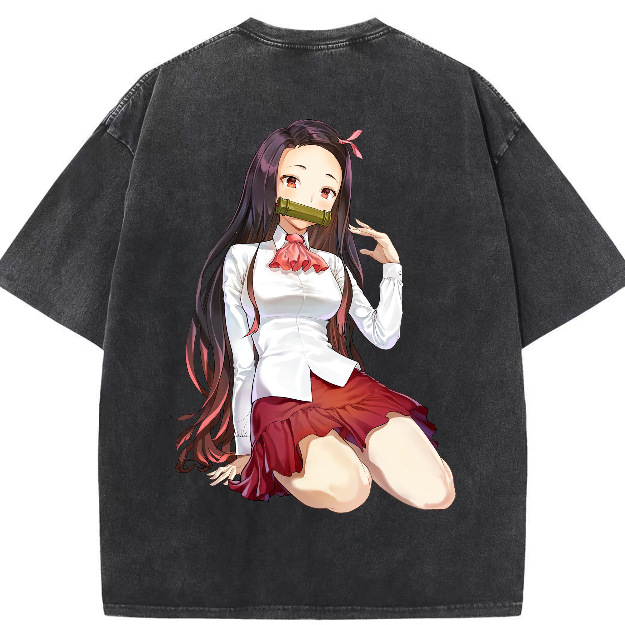 （画像用） 鬼滅の刃（きめつのやいば）竈門 禰󠄀豆子／かまど ねずこ Kamado Nezuko 綿100% ヴィンテージ風 半袖Tシャツ（背面プリント）