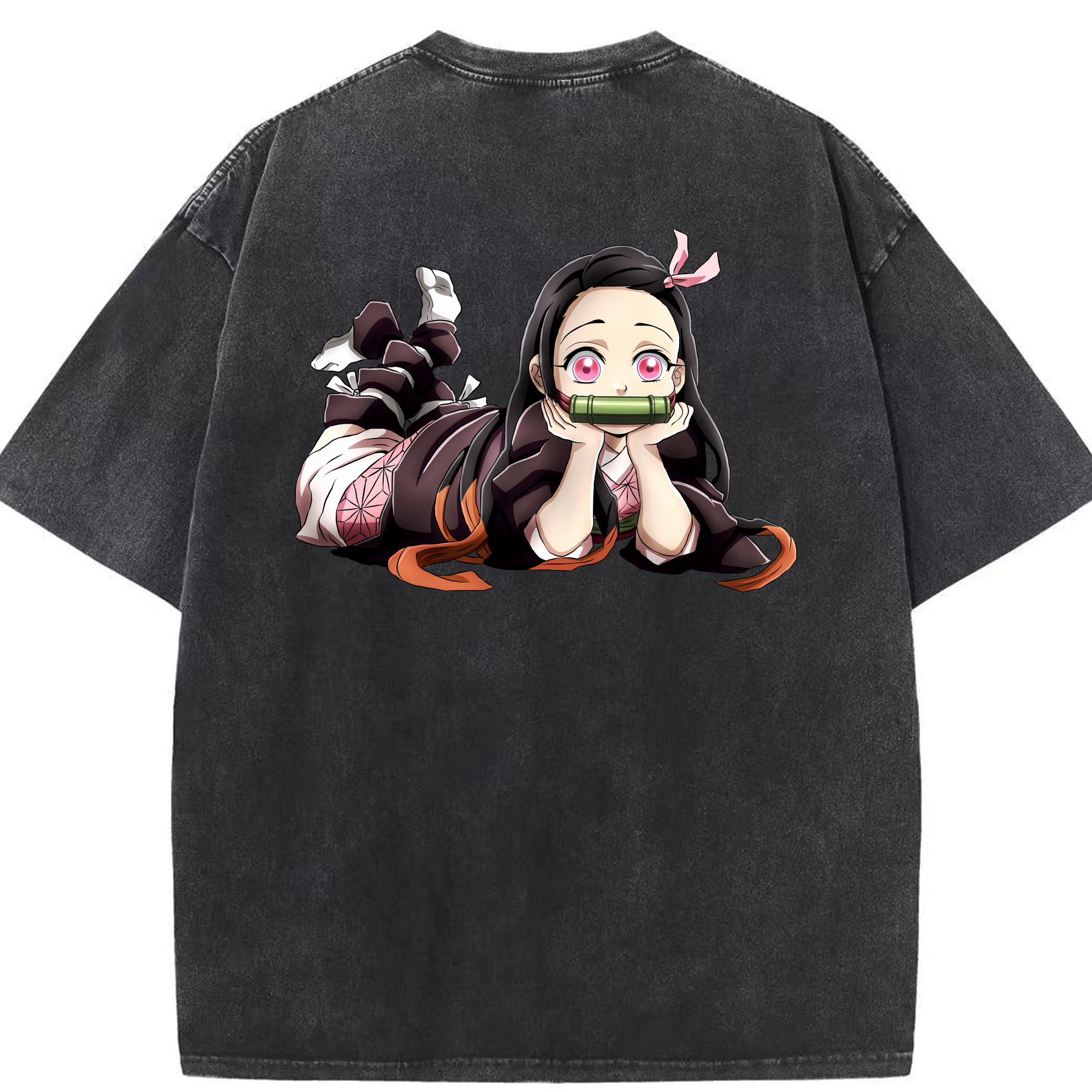 （画像用） 鬼滅の刃（きめつのやいば）竈門 禰󠄀豆子／かまど ねずこ Kamado Nezuko 綿100% ヴィンテージ風 半袖Tシャツ（背面プリント）