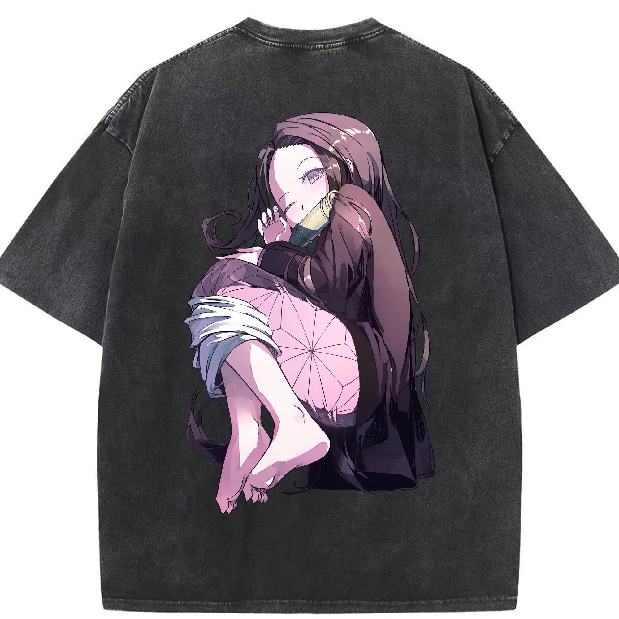 （画像用） 鬼滅の刃（きめつのやいば）竈門 禰󠄀豆子／かまど ねずこ Kamado Nezuko 綿100% ヴィンテージ風 半袖Tシャツ（背面プリント）