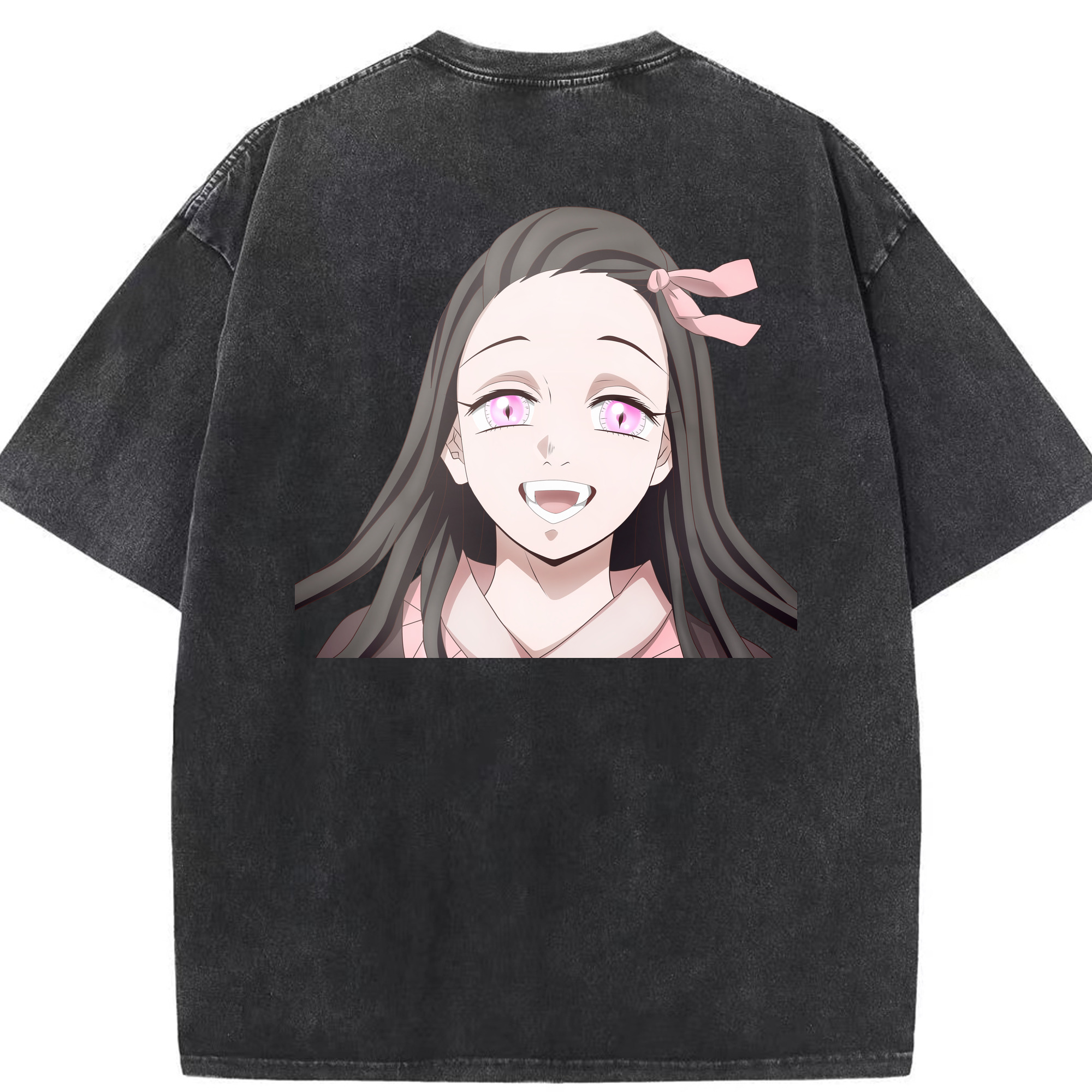 （画像用） 鬼滅の刃（きめつのやいば）竈門 禰󠄀豆子／かまど ねずこ Kamado Nezuko 綿100% ヴィンテージ風 半袖Tシャツ（背面プリント）